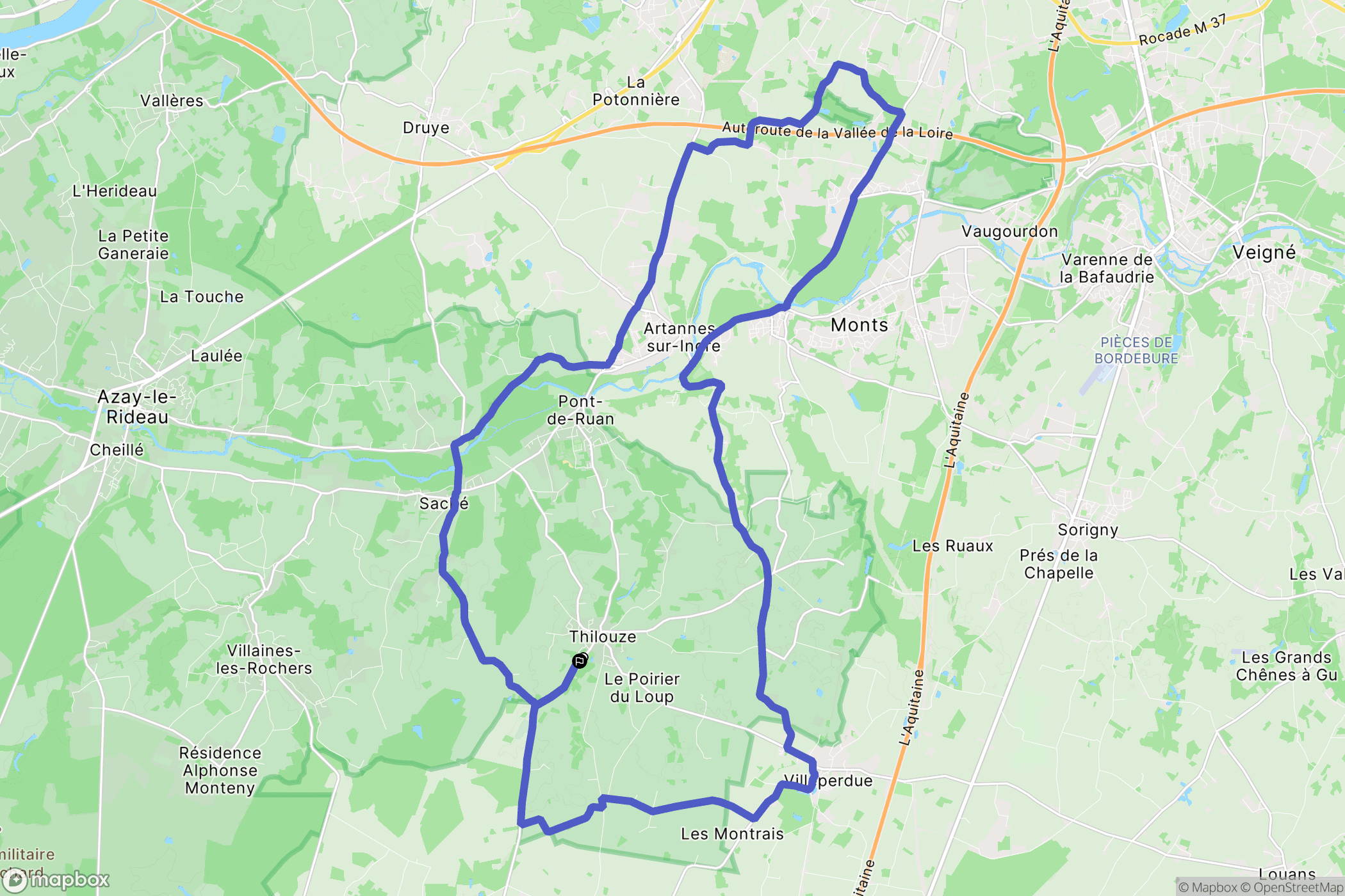 Thilouze : carte du parcours de randonnée - France