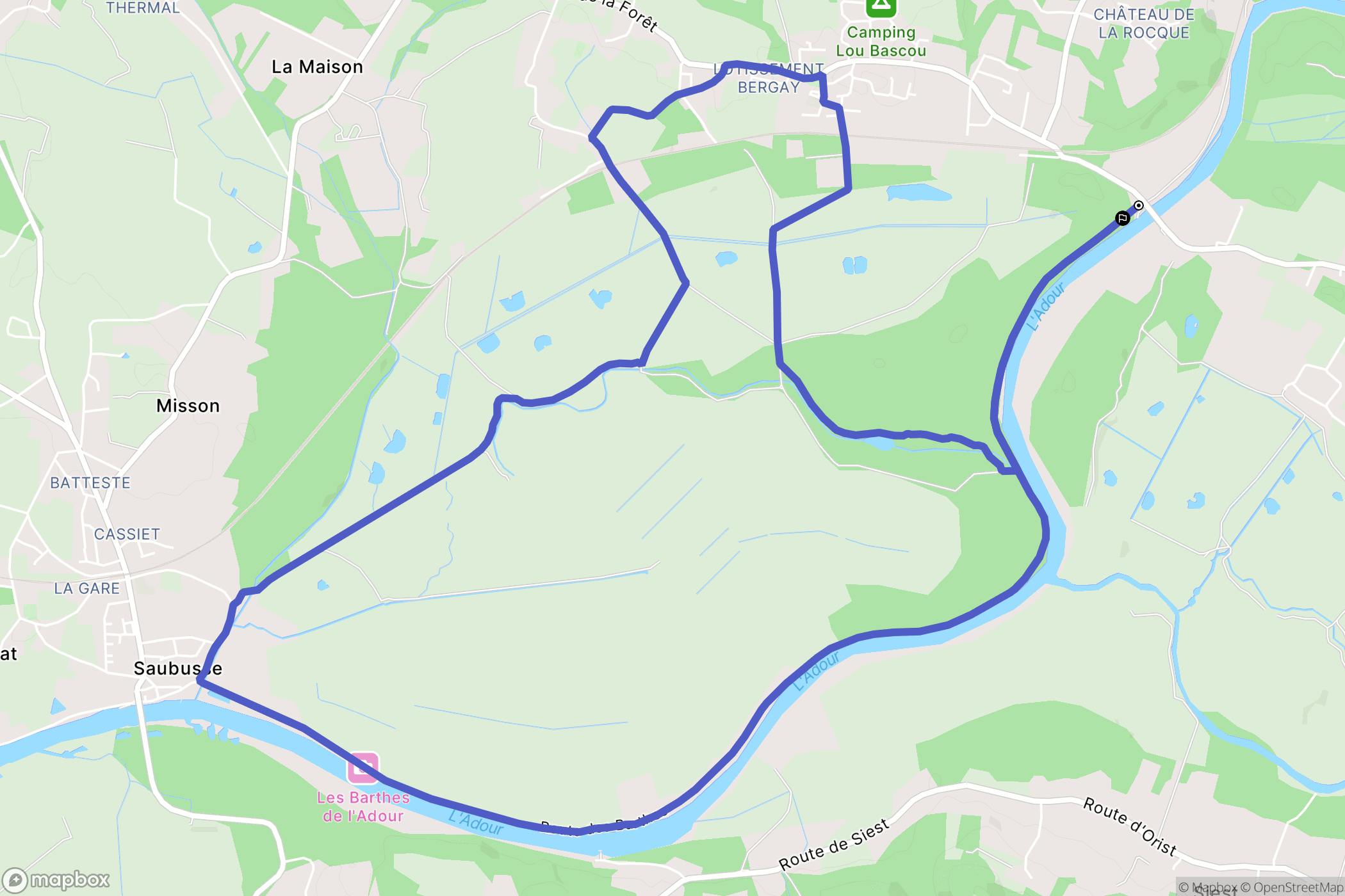 Rivière-Saas-et-Gourby : carte du parcours de randonnée - France
