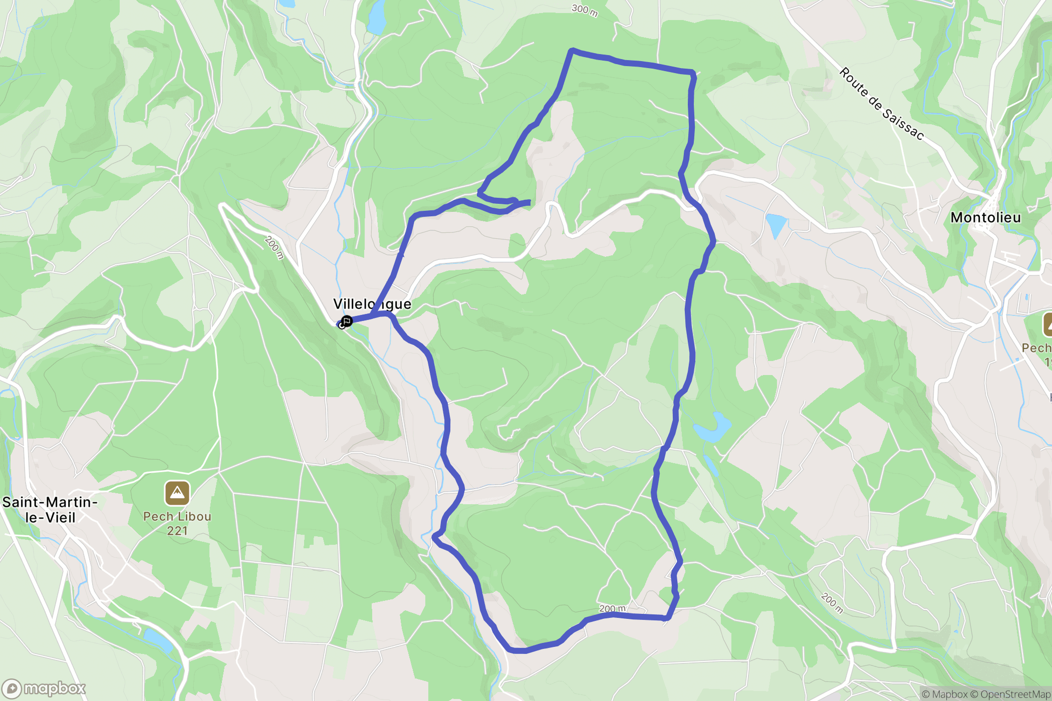Saint-Martin-le-Vieil : carte du parcours de randonnée - France