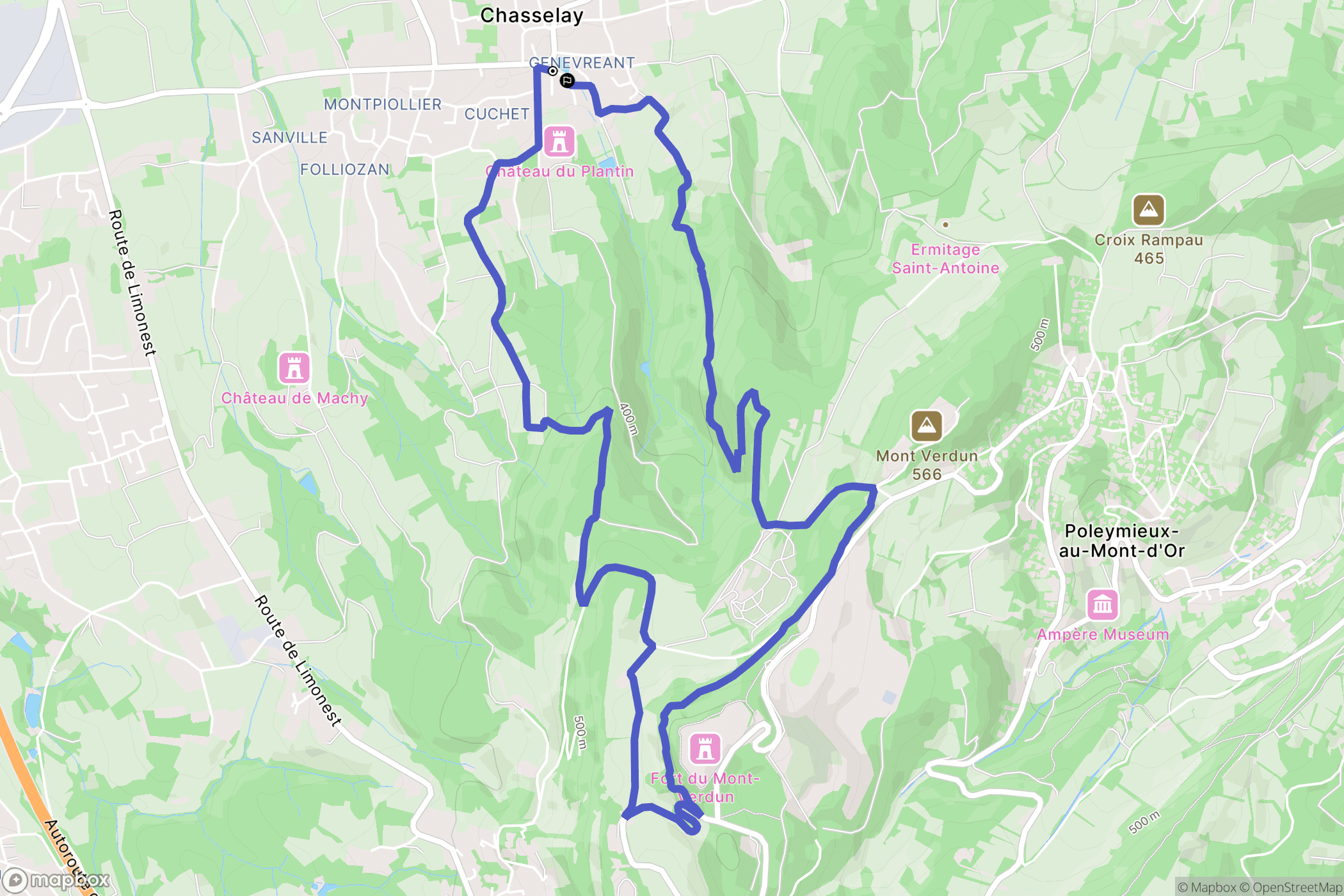 Chasselay : carte du parcours de randonnée - France