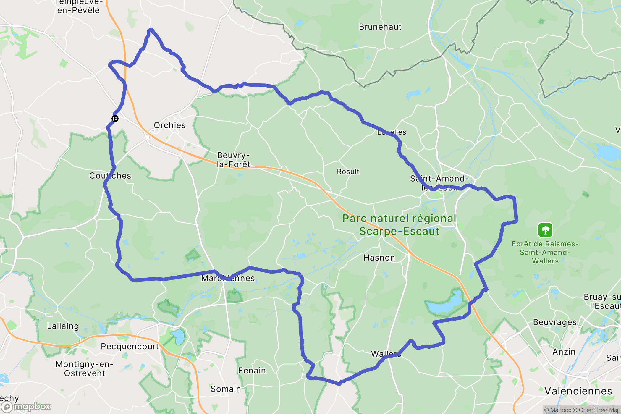 Auchy-lez-Orchies : carte du parcours de randonnée - France