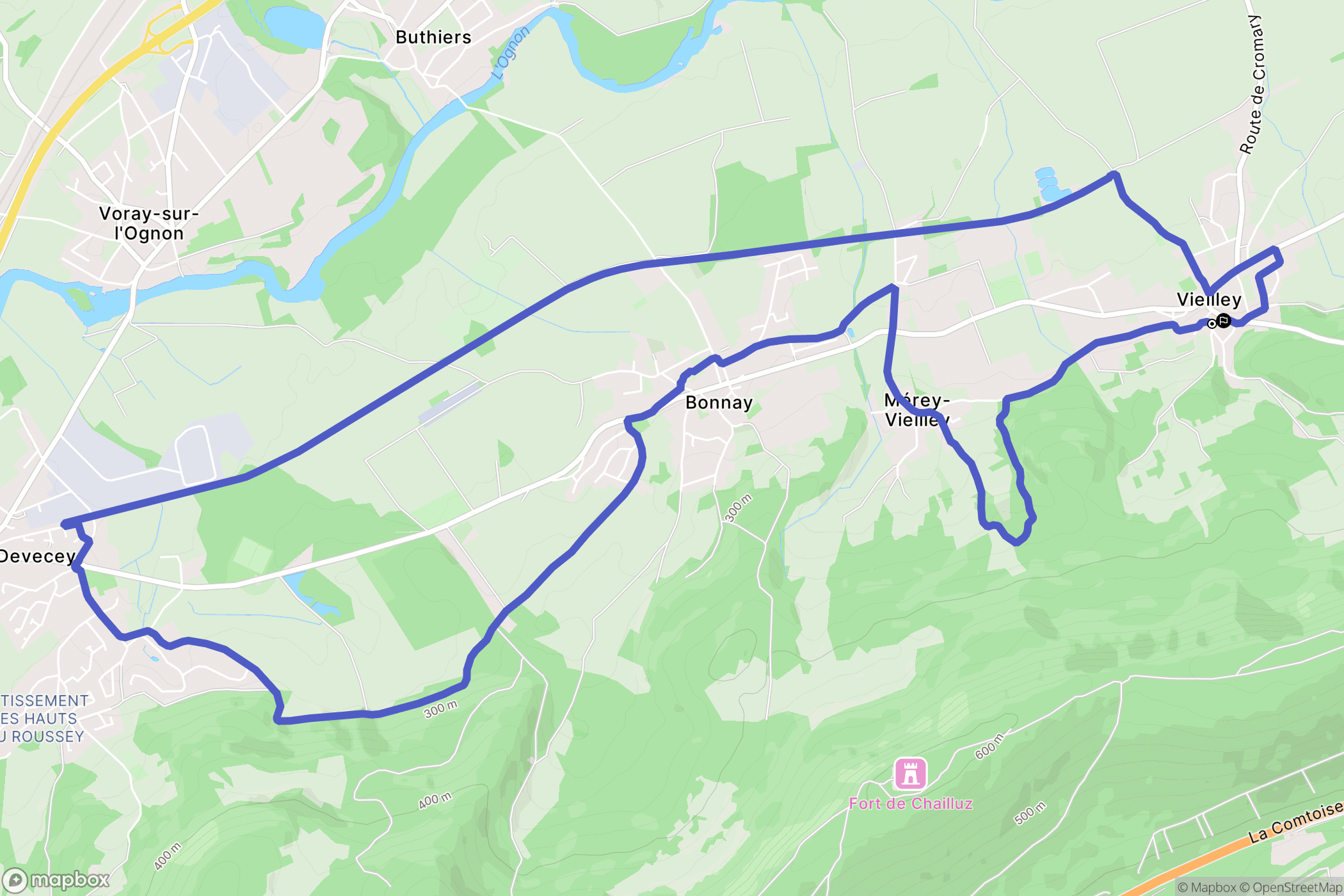 Vieilley : carte du parcours de randonnée - France