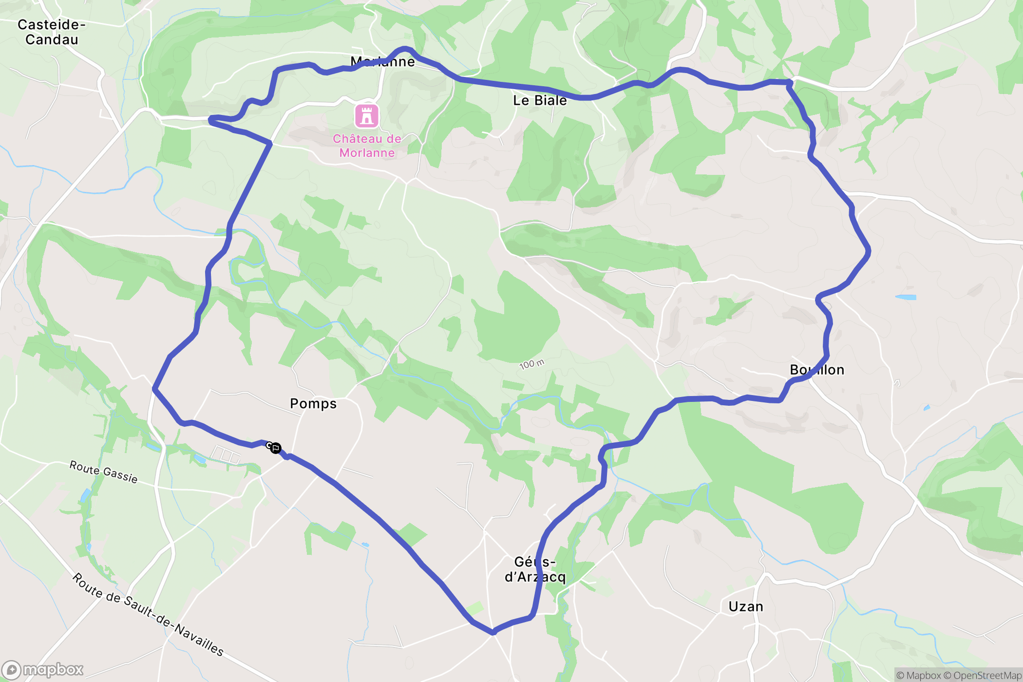 Pomps : carte du parcours de randonnée - France