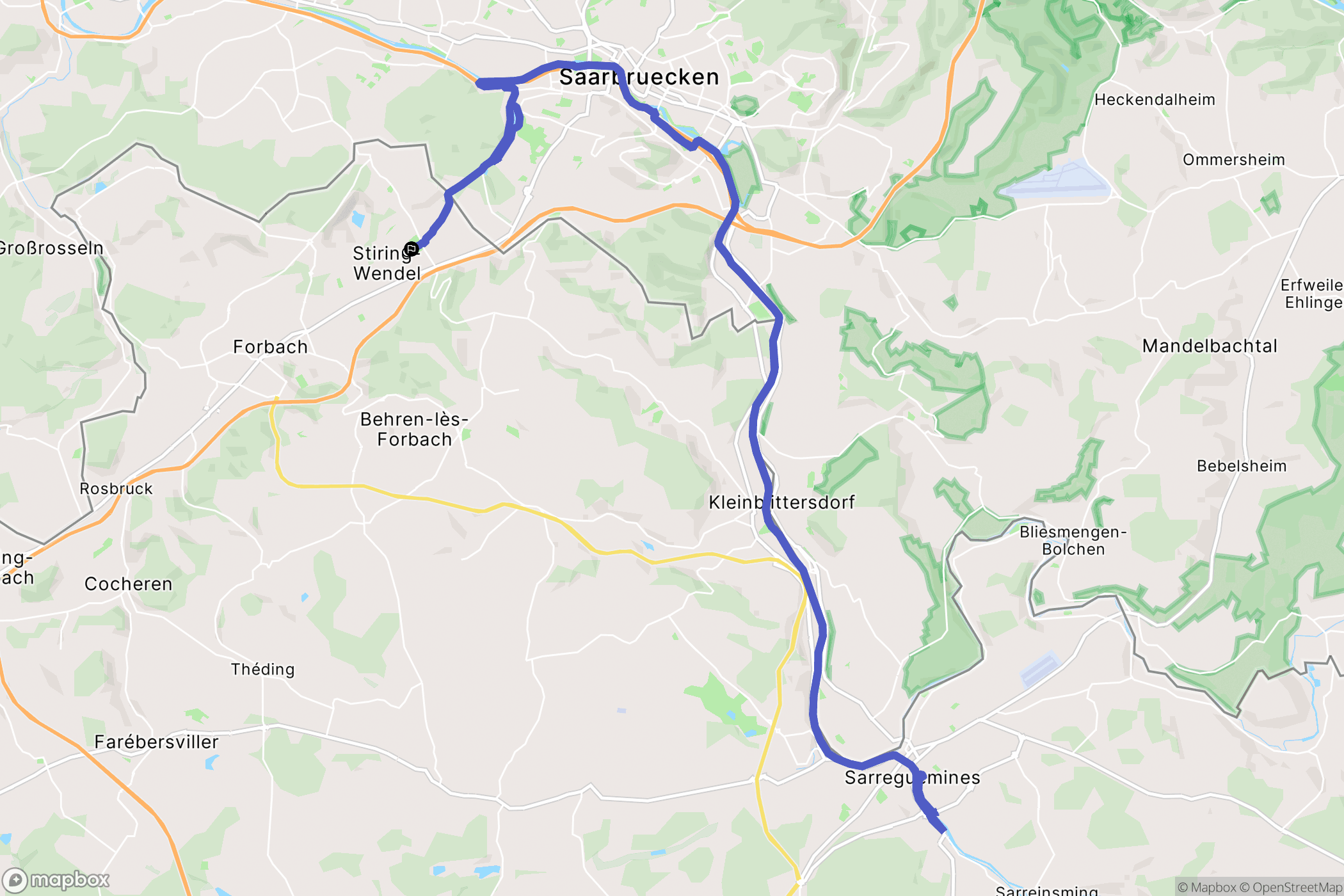 Stiring-Wendel : carte du parcours de randonnée - France