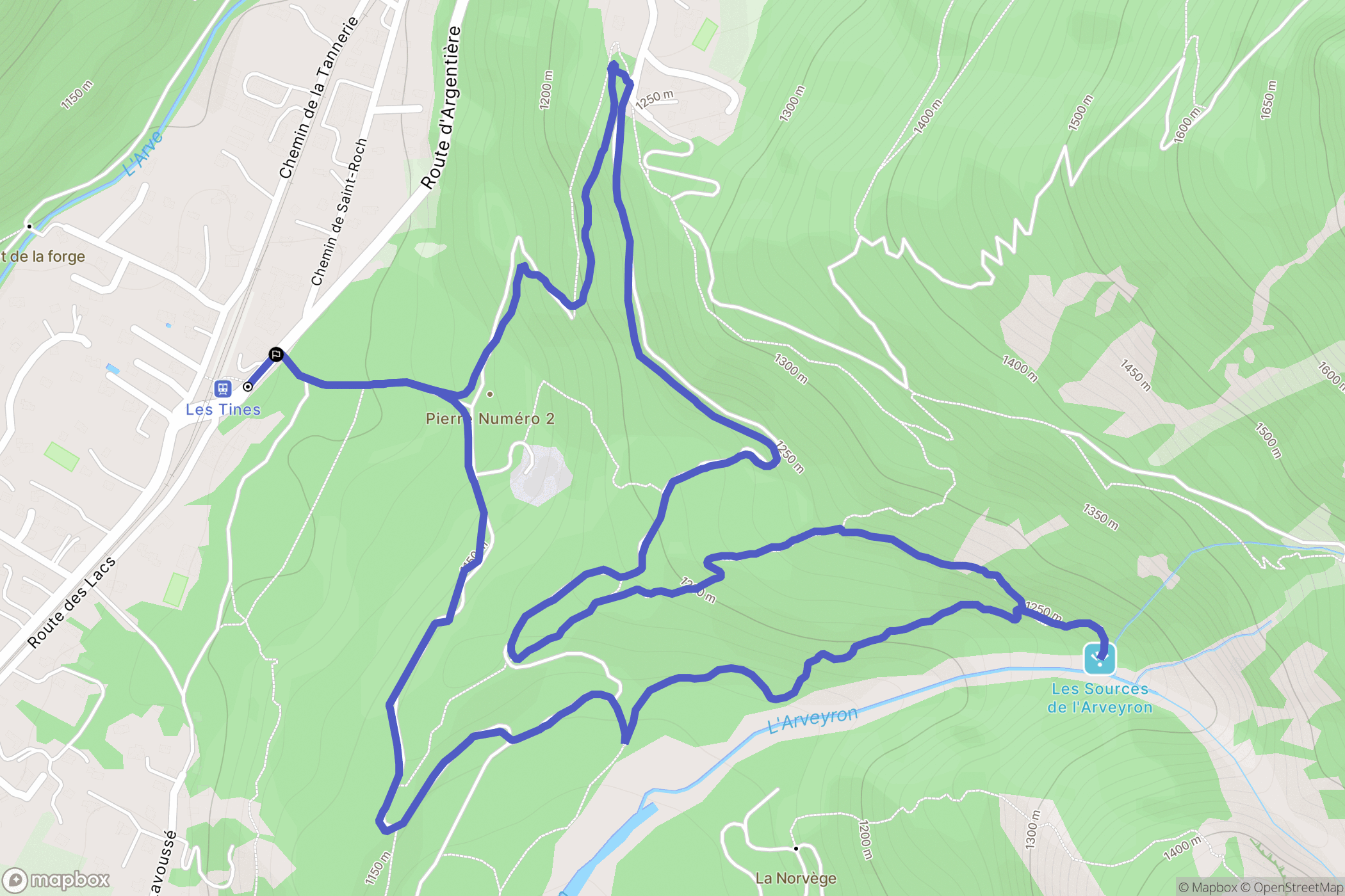 Chamonix-Mont-Blanc : carte du parcours de randonnée - France