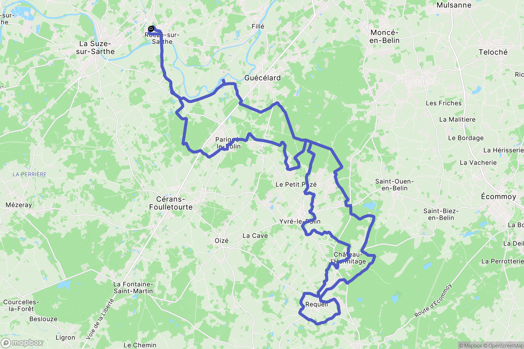 Roëzé-sur-Sarthe : carte du parcours de randonnée - France