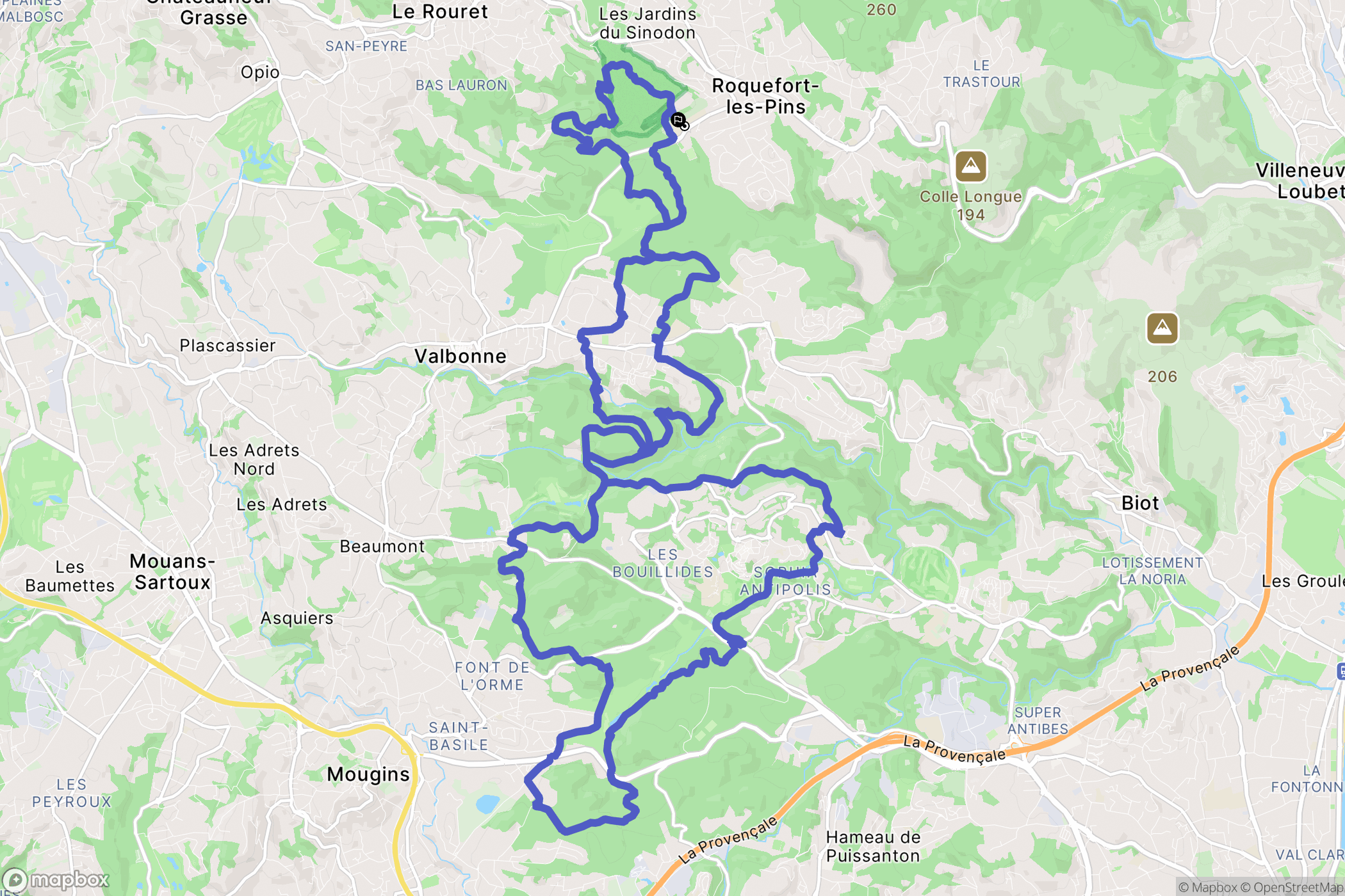 Roquefort-les-Pins : carte du parcours de randonnée - France