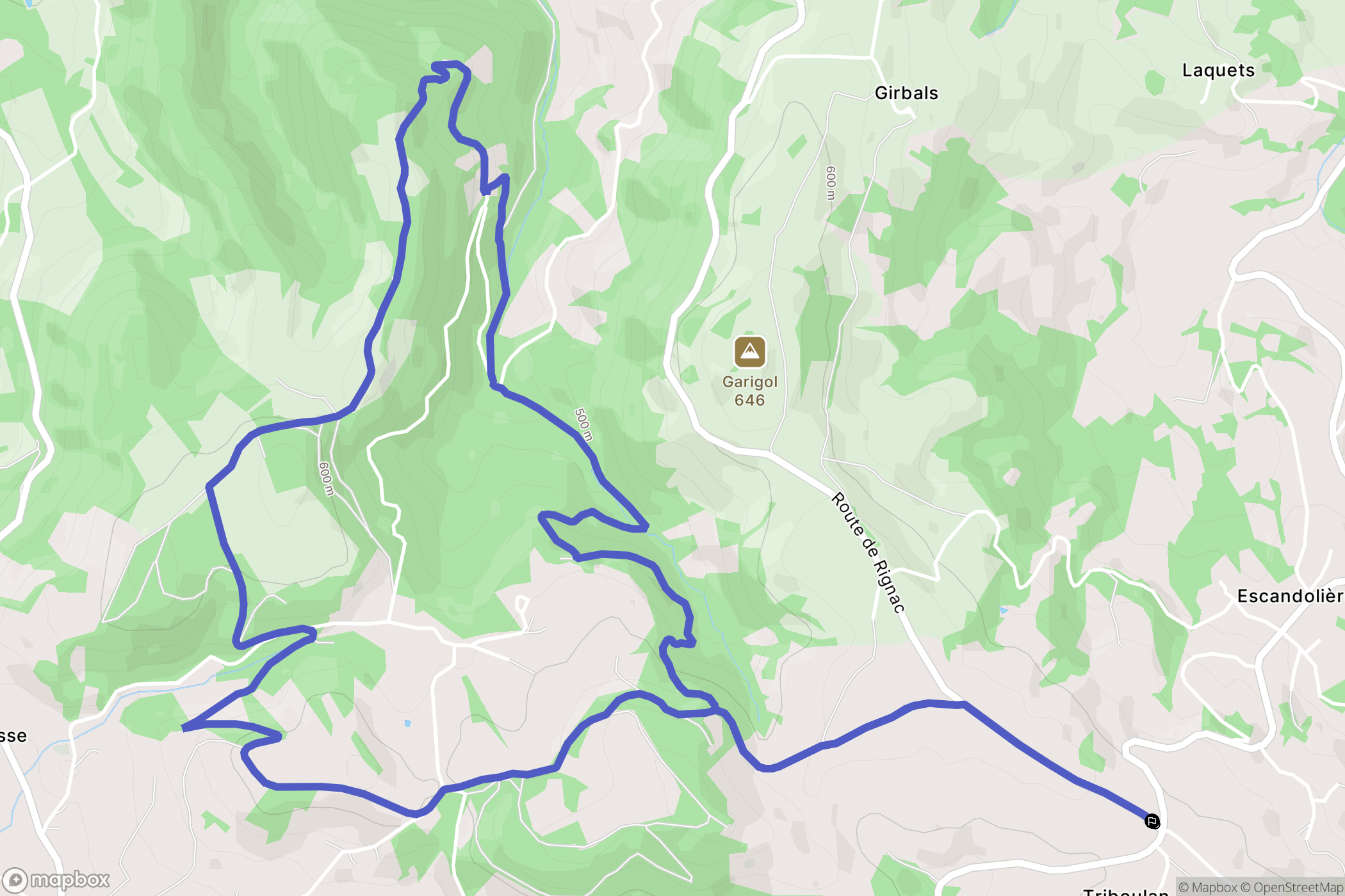 Escandolières : carte du parcours de randonnée - France