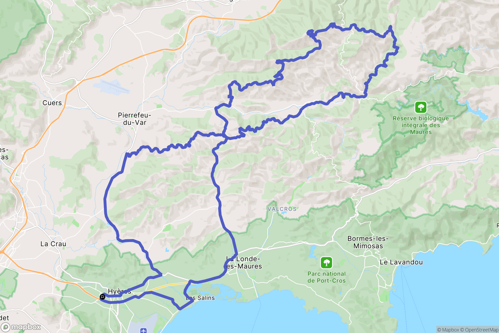 Hyères : carte du parcours de randonnée - France