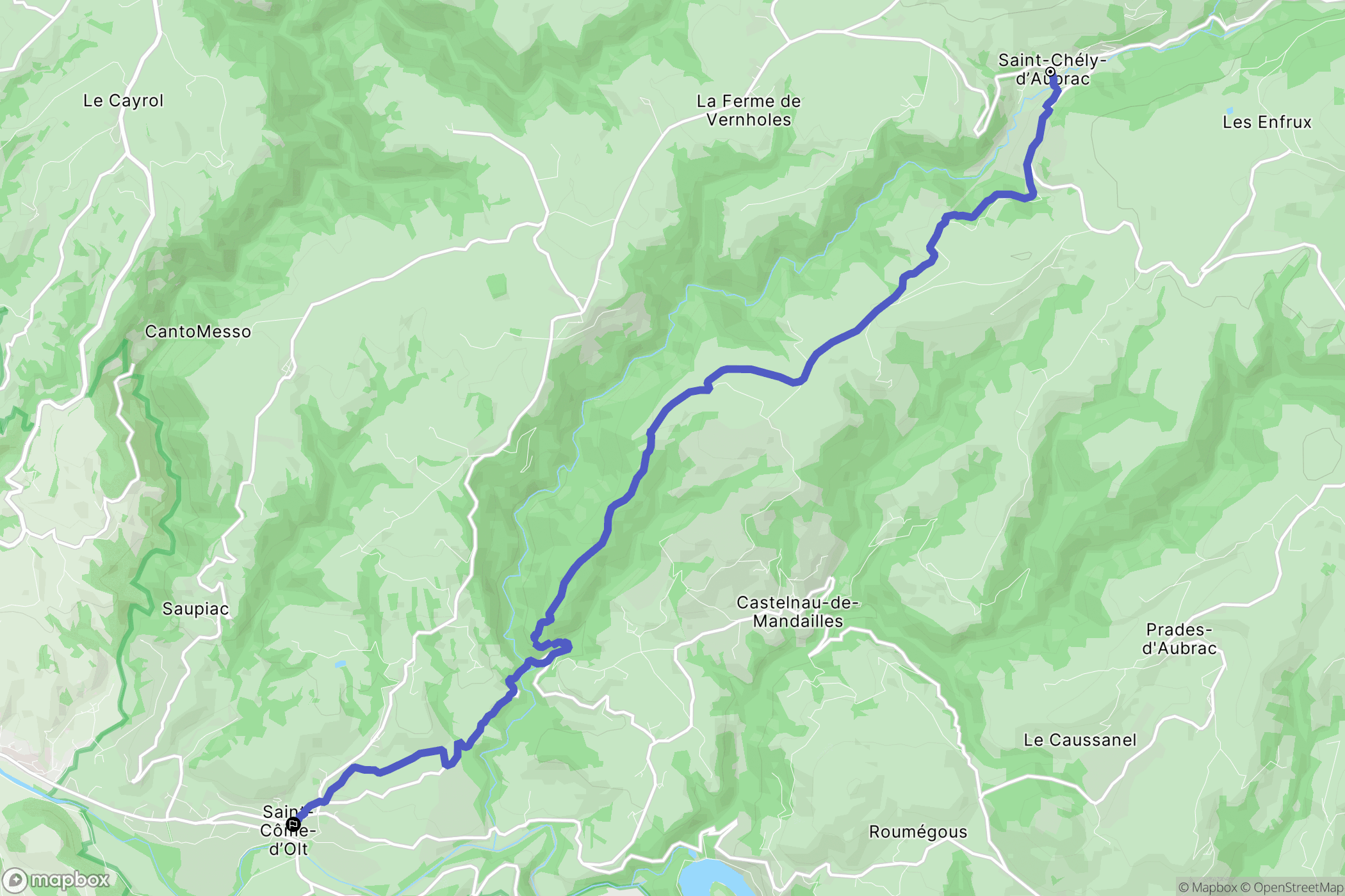 Saint-Chély-d'Aubrac : carte du parcours de randonnée - France