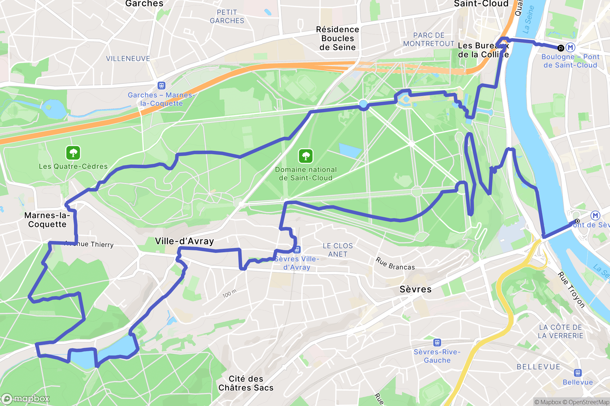 Boulogne-Billancourt : carte du parcours de randonnée - France