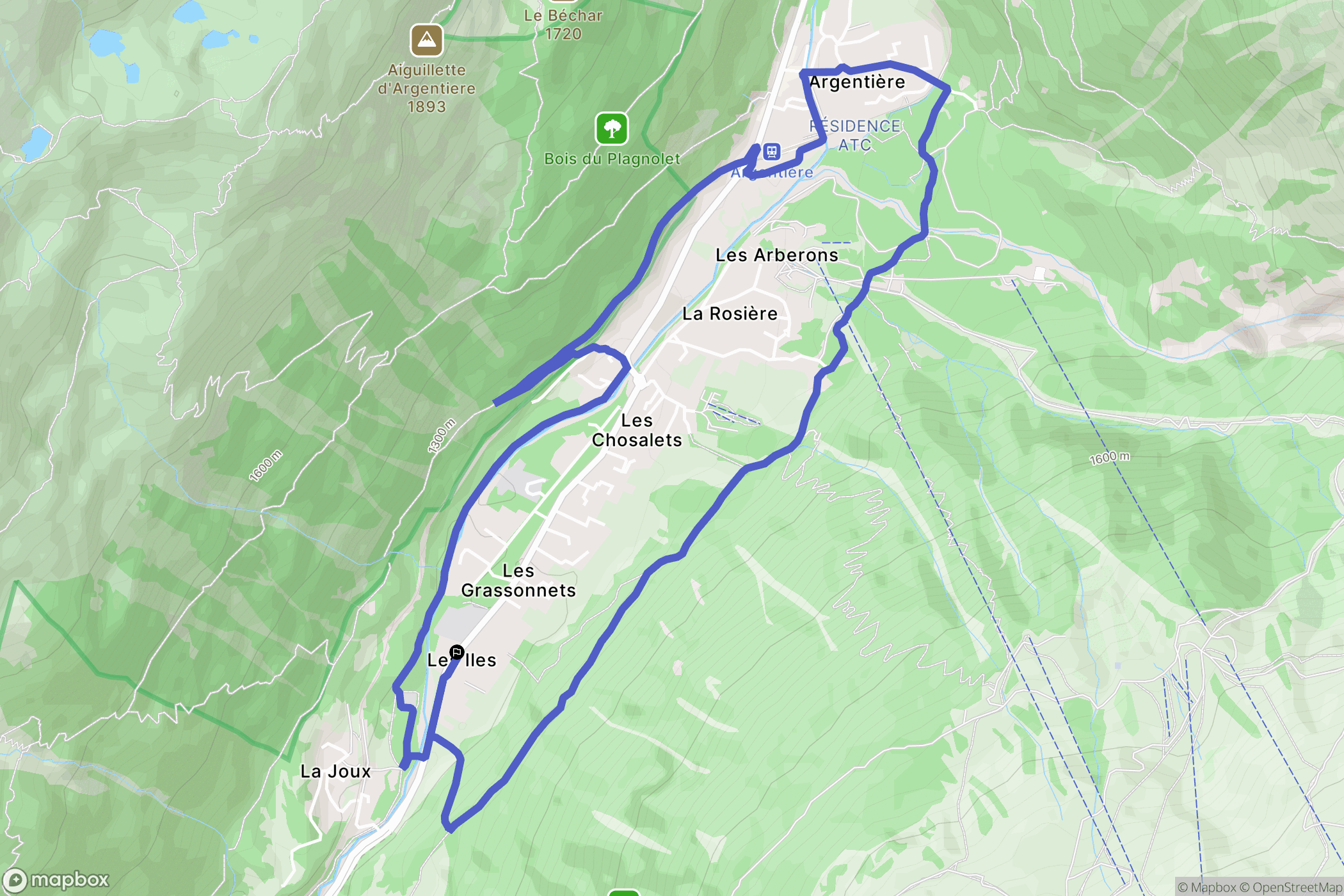 Chamonix-Mont-Blanc : carte du parcours de randonnée - France