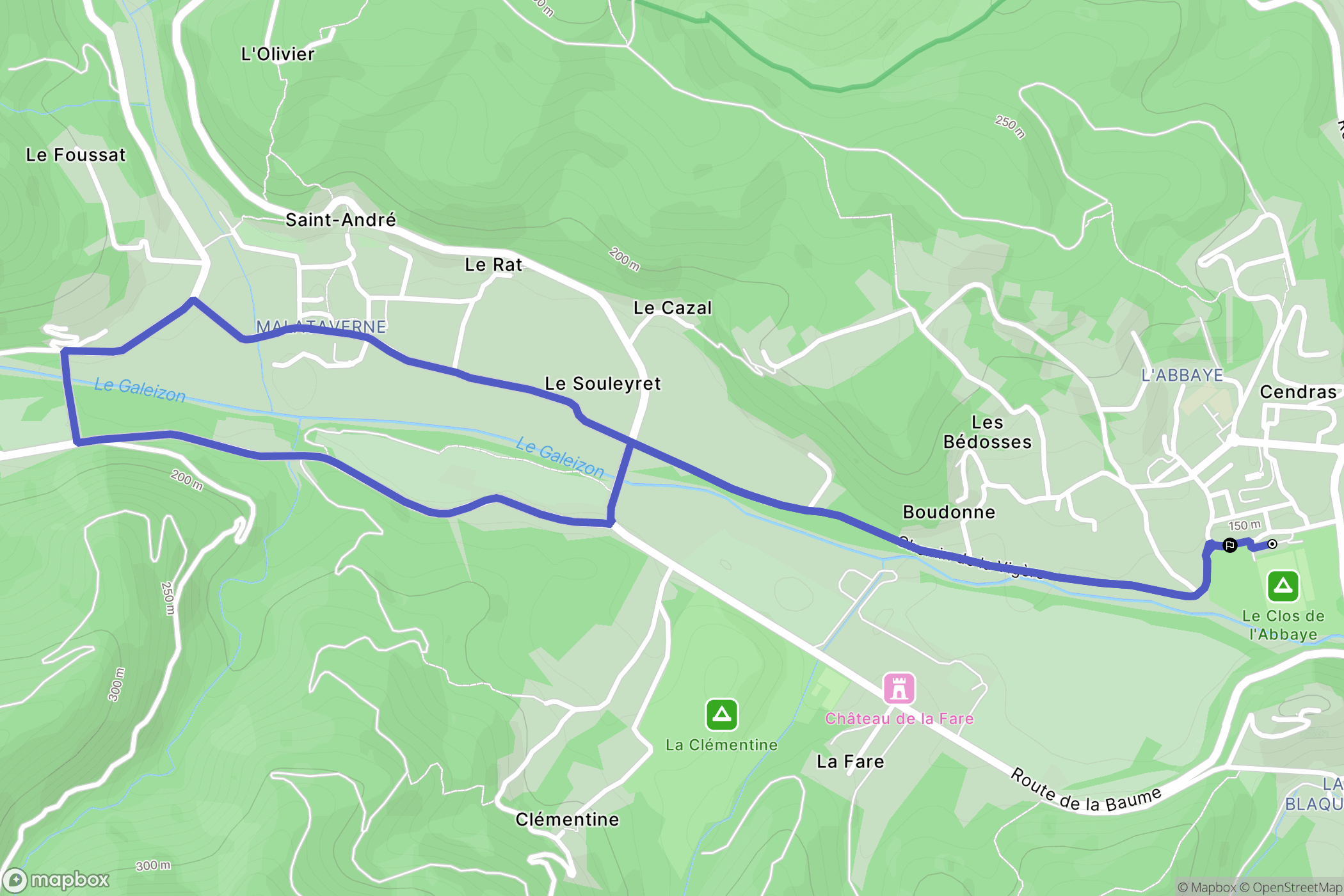 Cendras : carte du parcours de randonnée - France