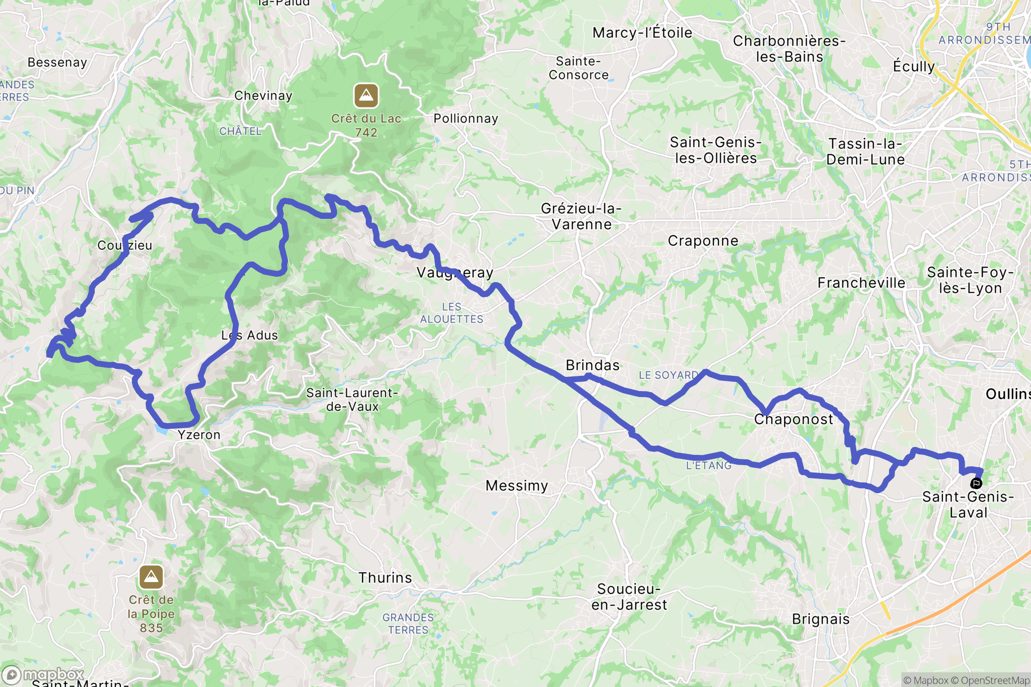 Saint-Genis-Laval : carte du parcours de randonnée - France