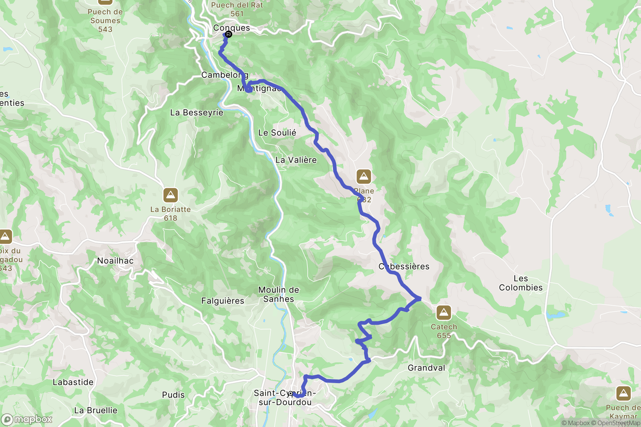 Conques-en-Rouergue : carte du parcours de randonnée - France