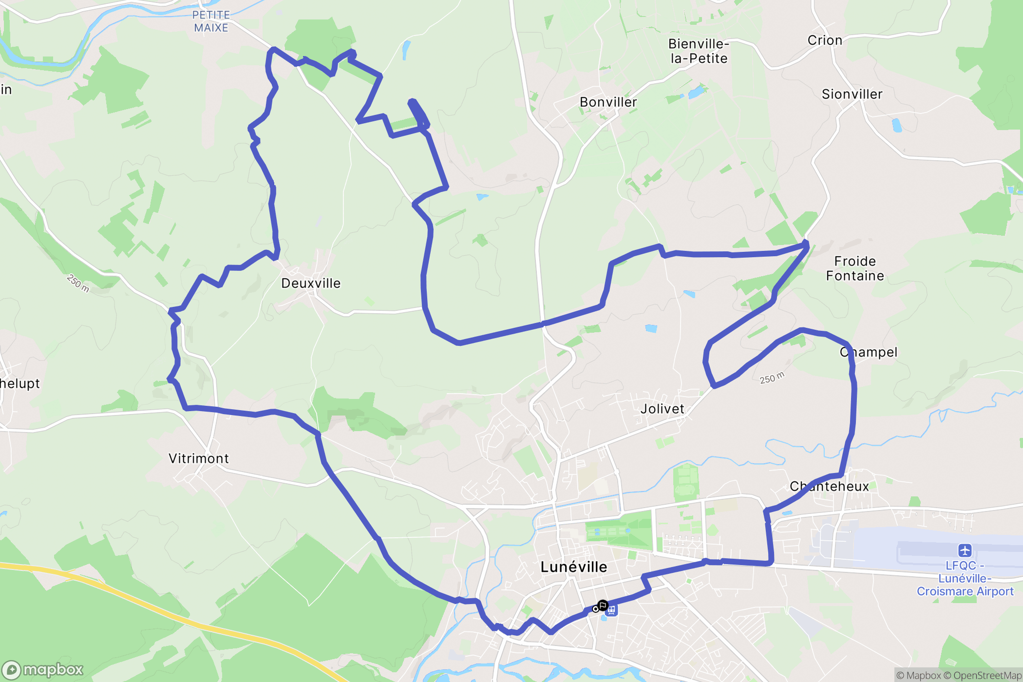 Lunéville : carte du parcours de randonnée - France