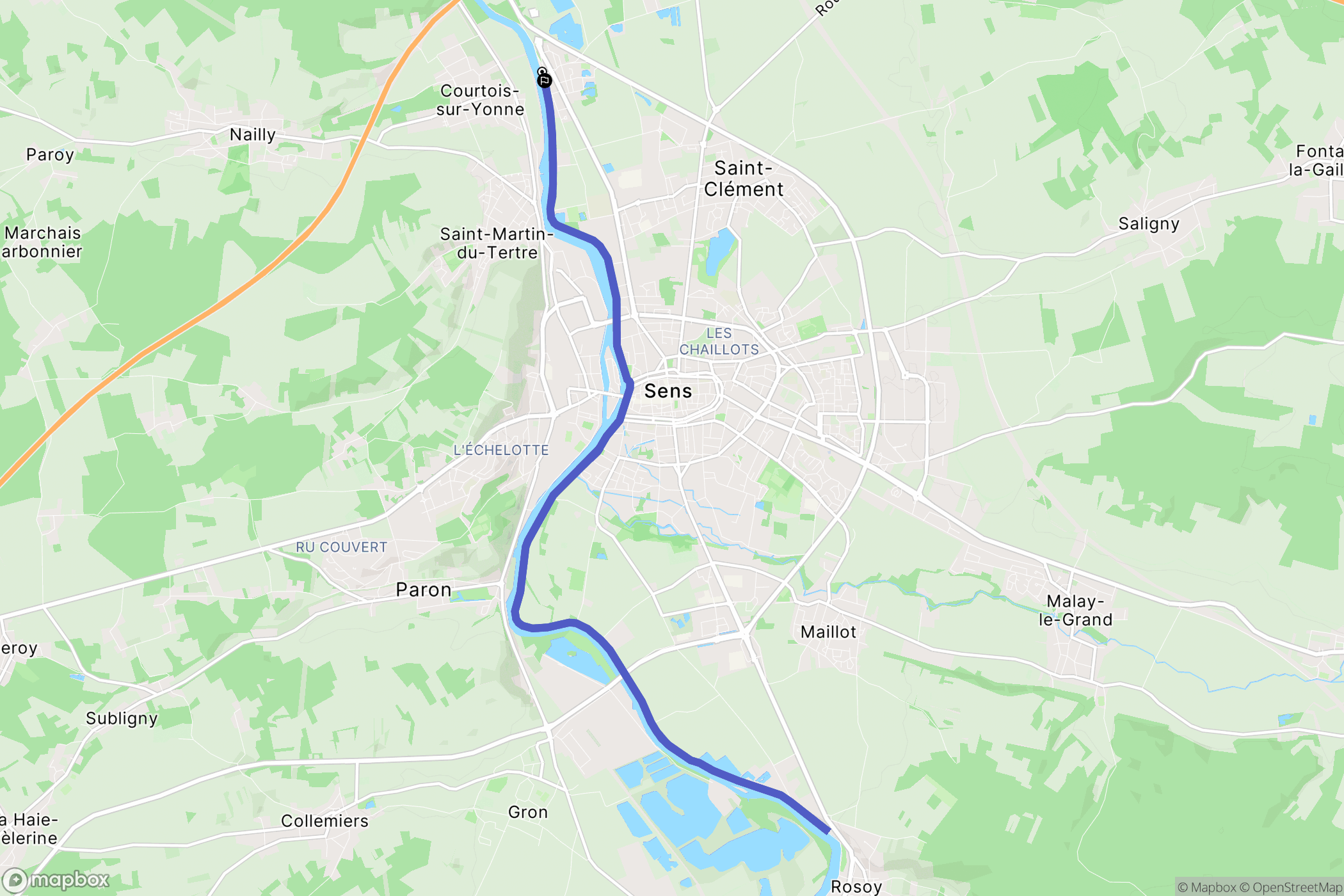 Saint-Denis-lès-Sens : carte du parcours de randonnée - France