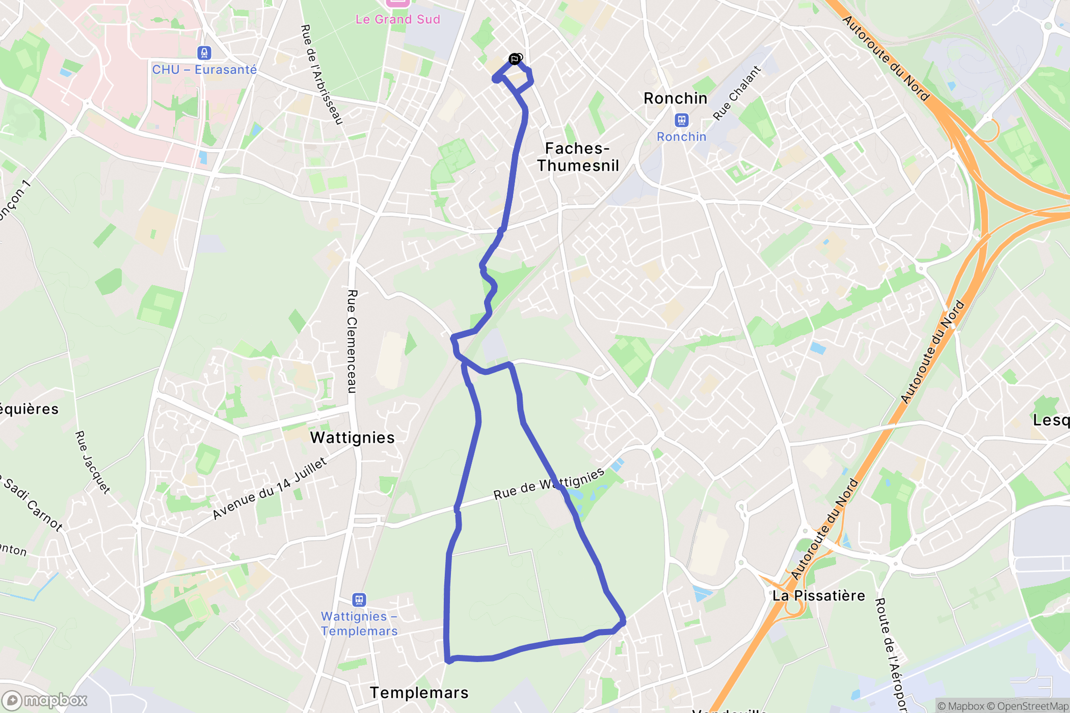 Faches-Thumesnil : carte du parcours de randonnée - France