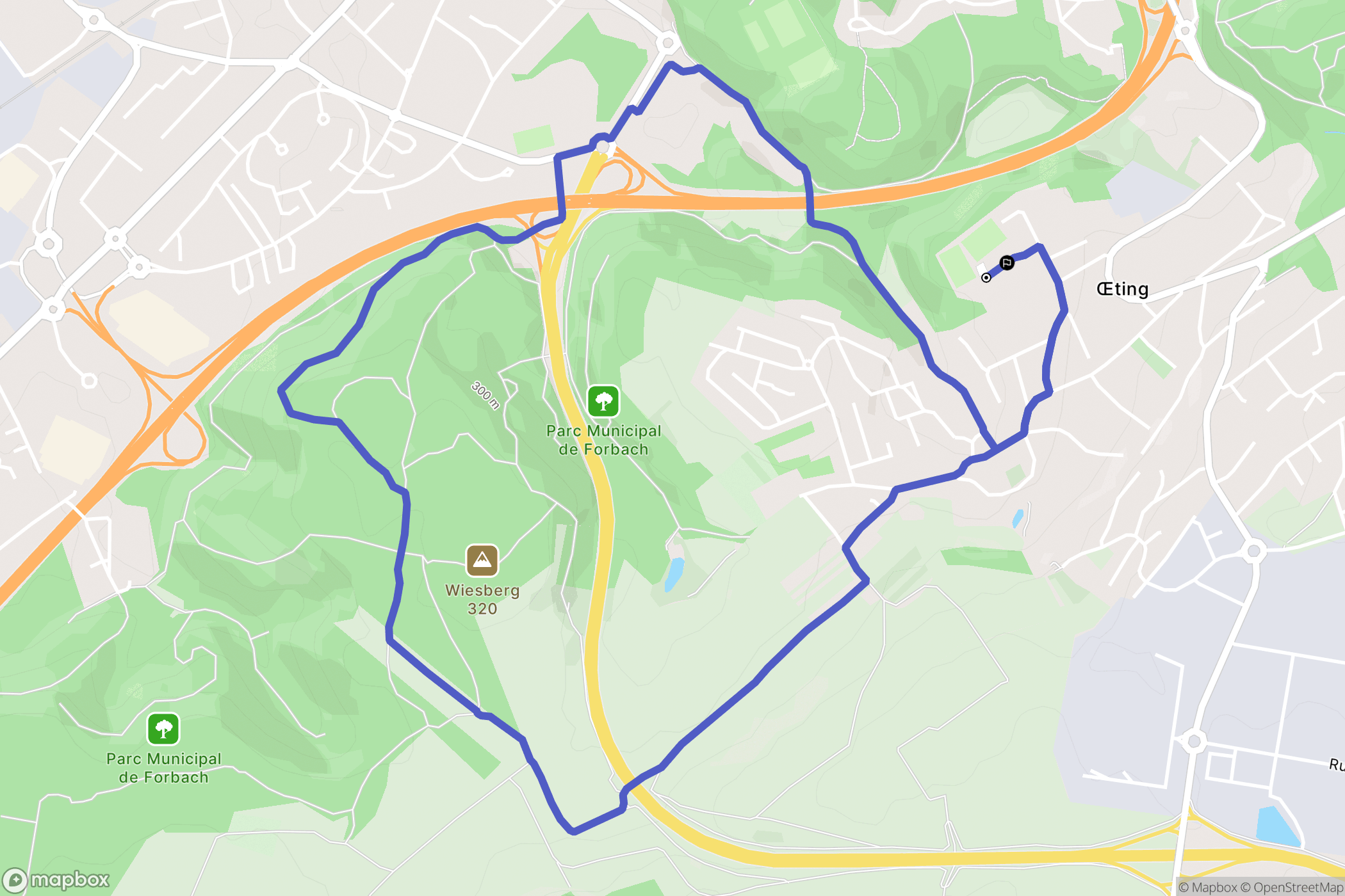 Œting : carte du parcours de randonnée - France