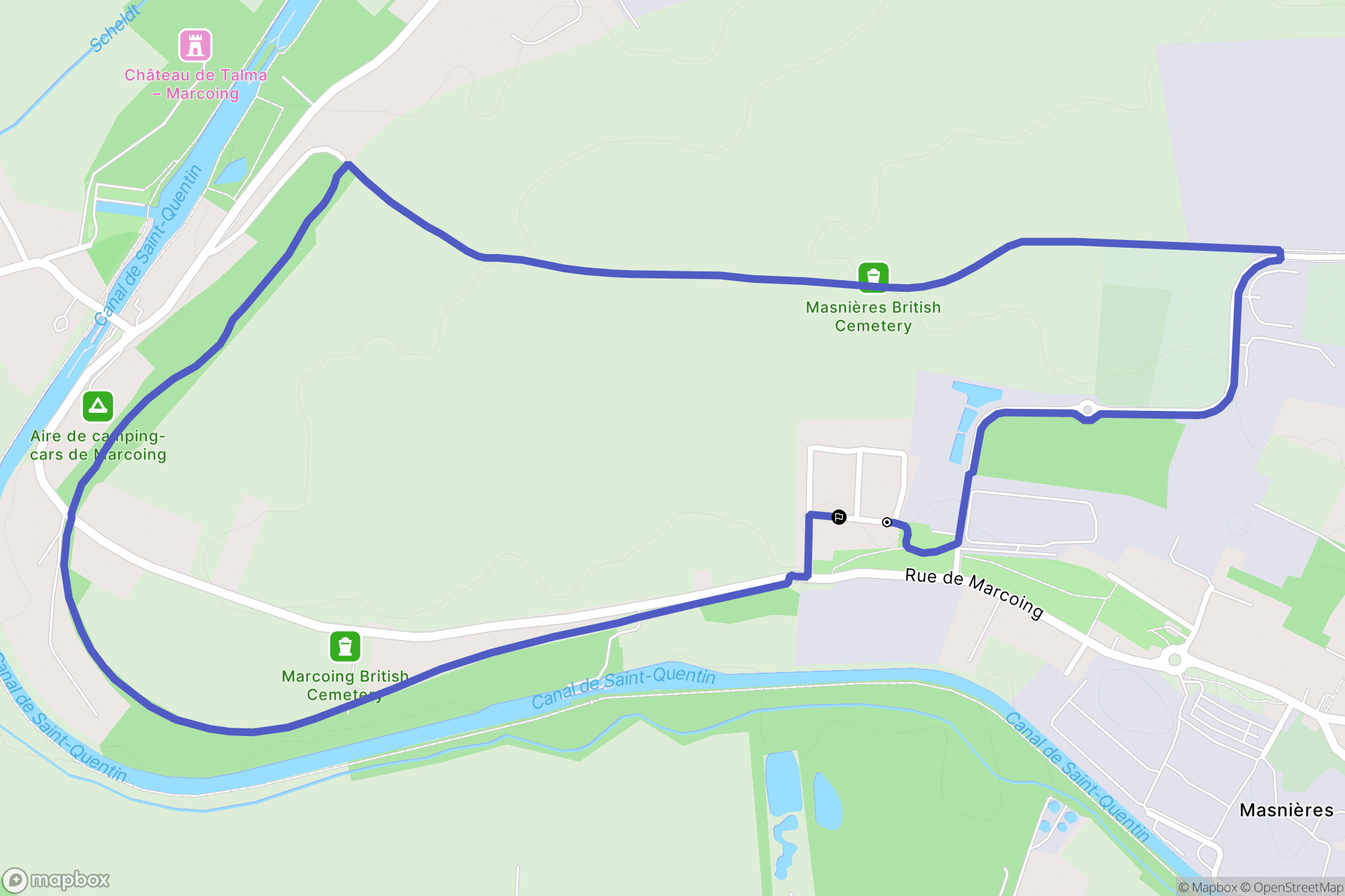 Masnières : carte du parcours de randonnée - France