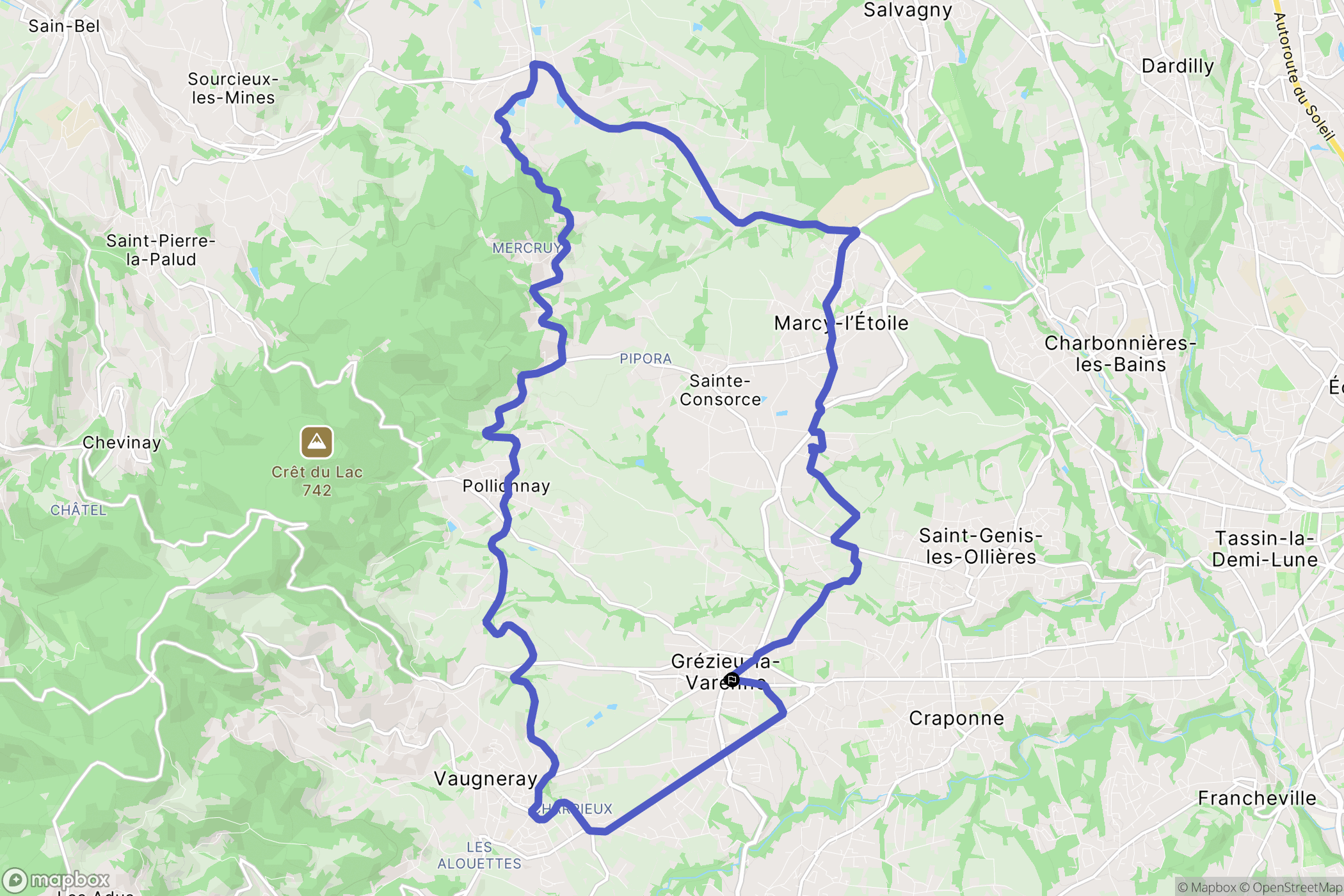 Grézieu-la-Varenne : carte du parcours de randonnée - France
