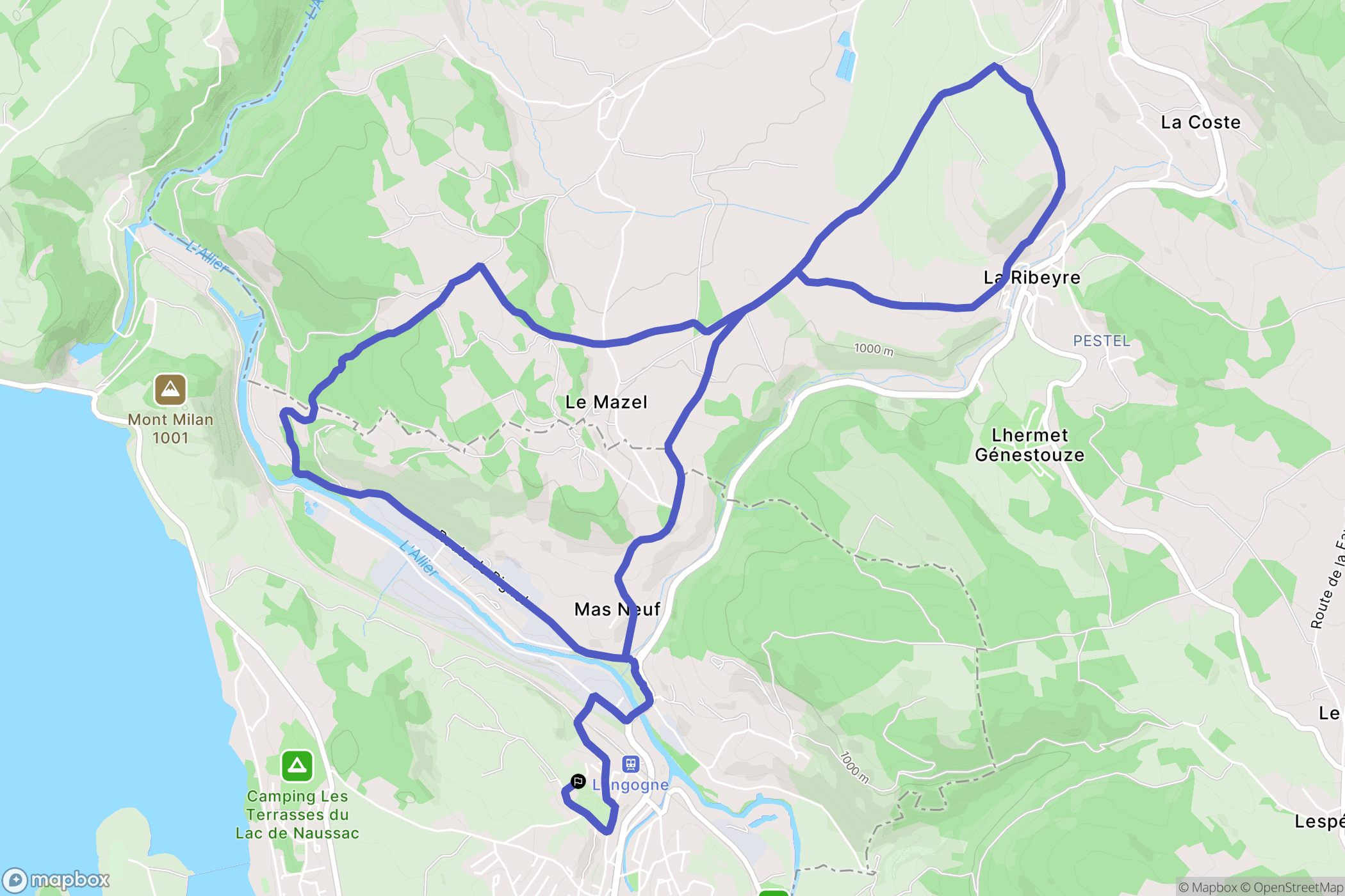Langogne : carte du parcours de randonnée - France