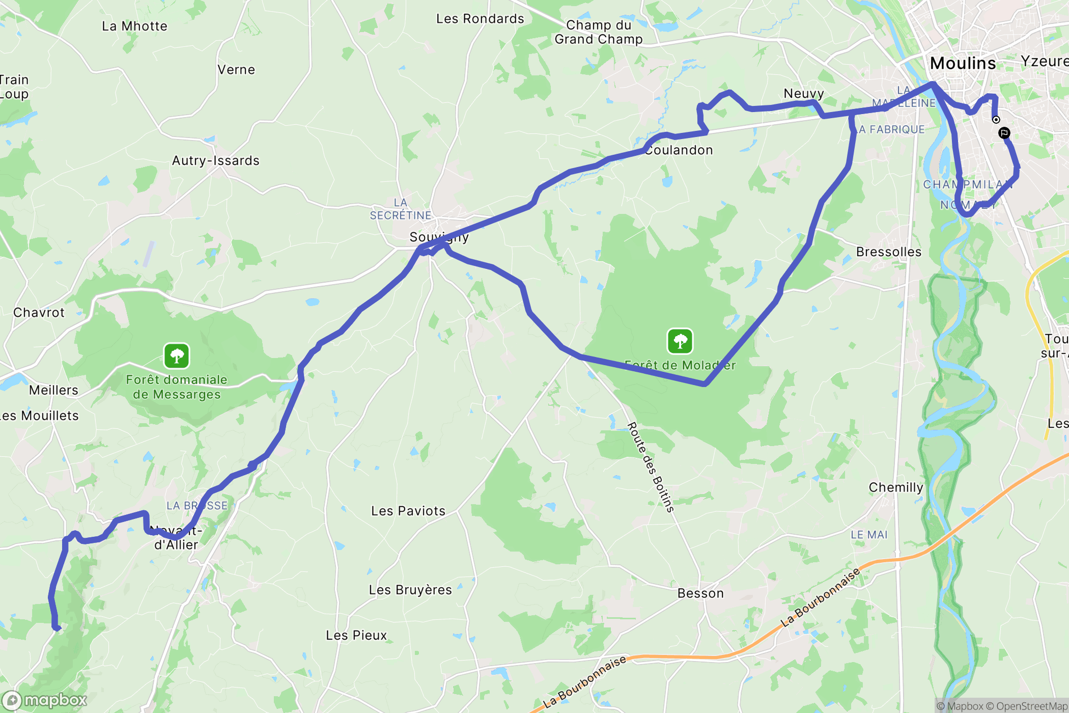 Yzeure : carte du parcours de randonnée - France