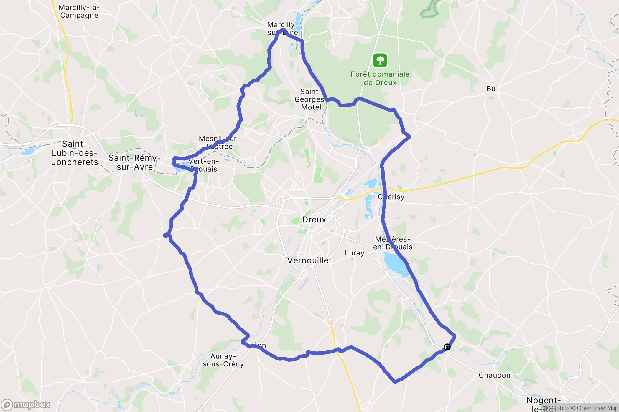 Villemeux-sur-Eure : carte du parcours de randonnée - France