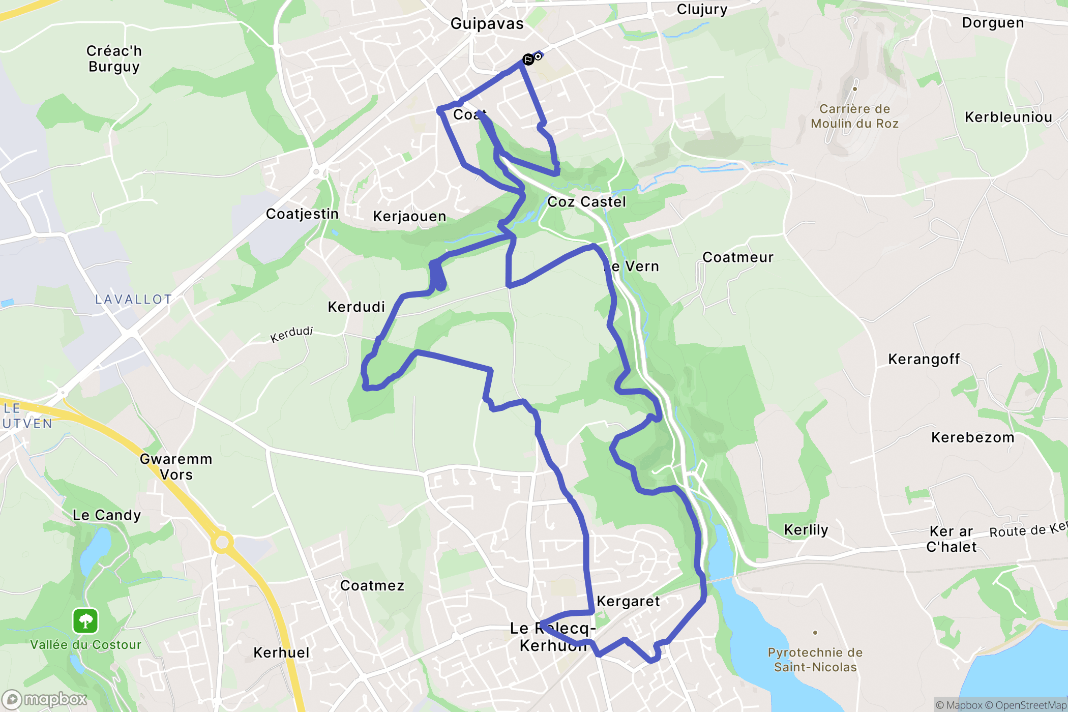 Guipavas : carte du parcours de randonnée - France