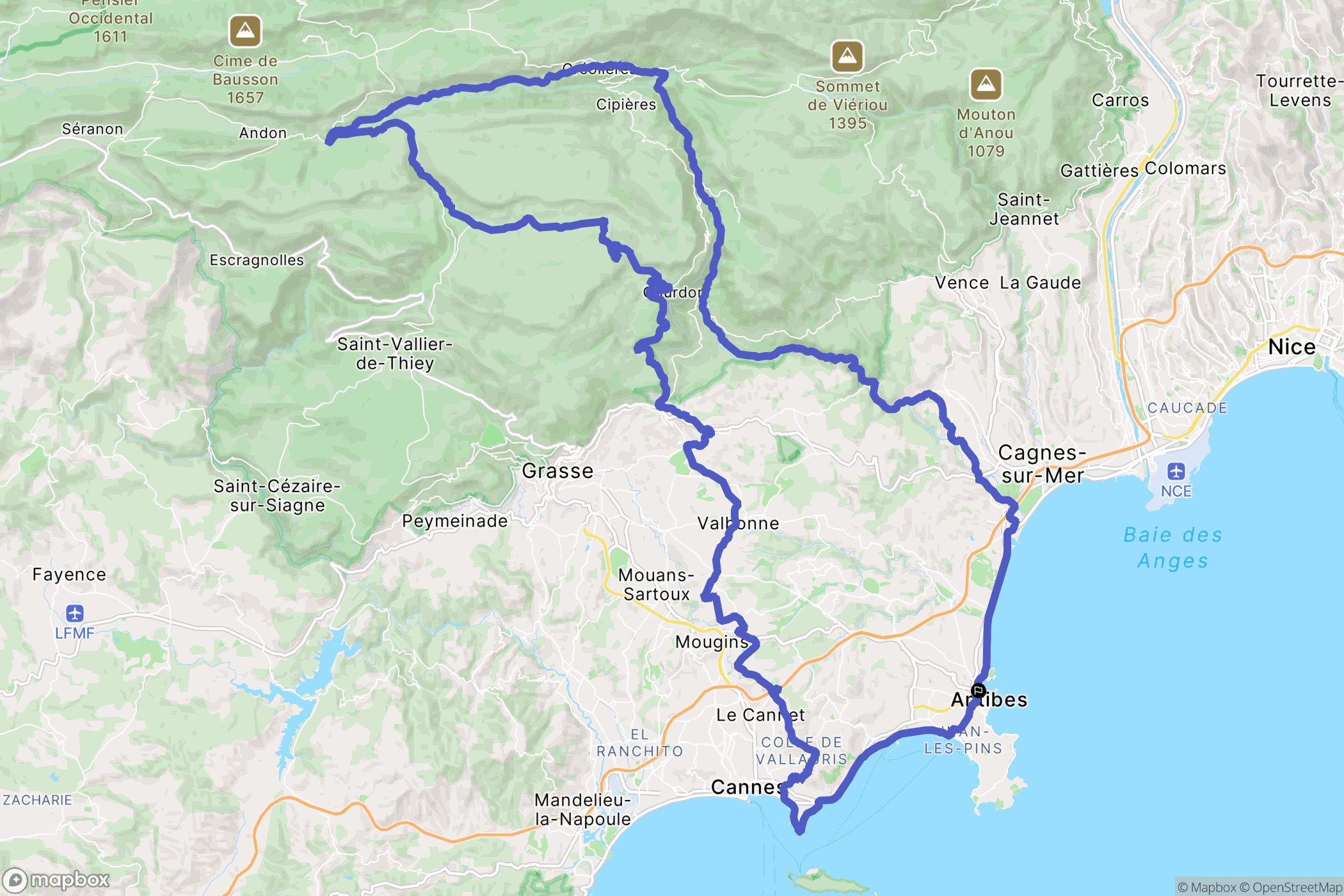Antibes : carte du parcours de randonnée - France