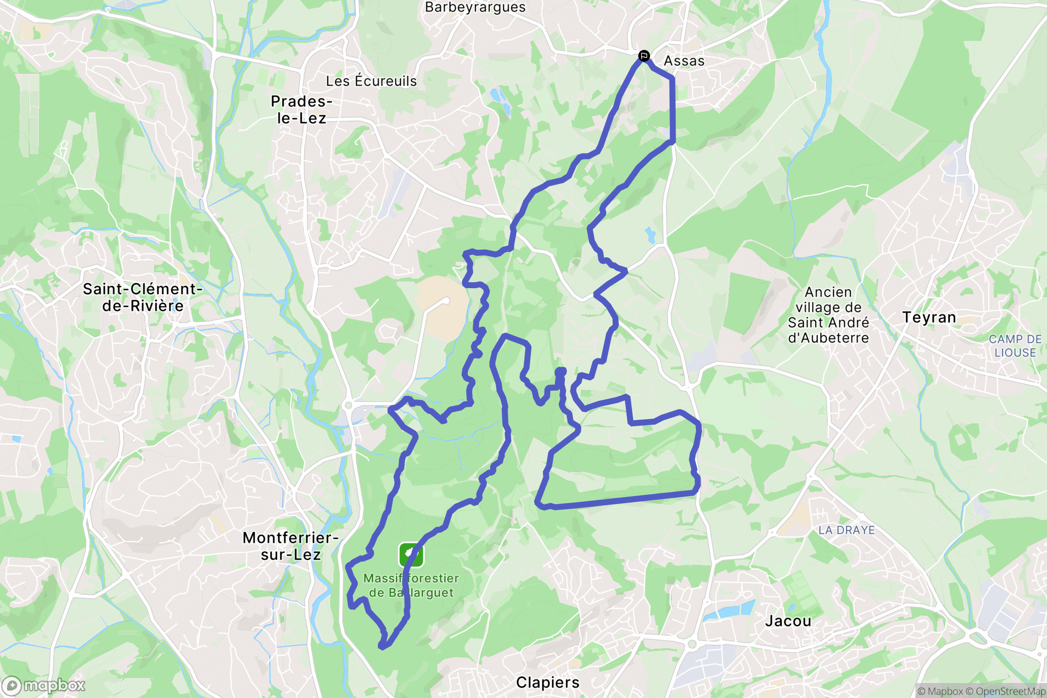 Assas : carte du parcours de randonnée - France