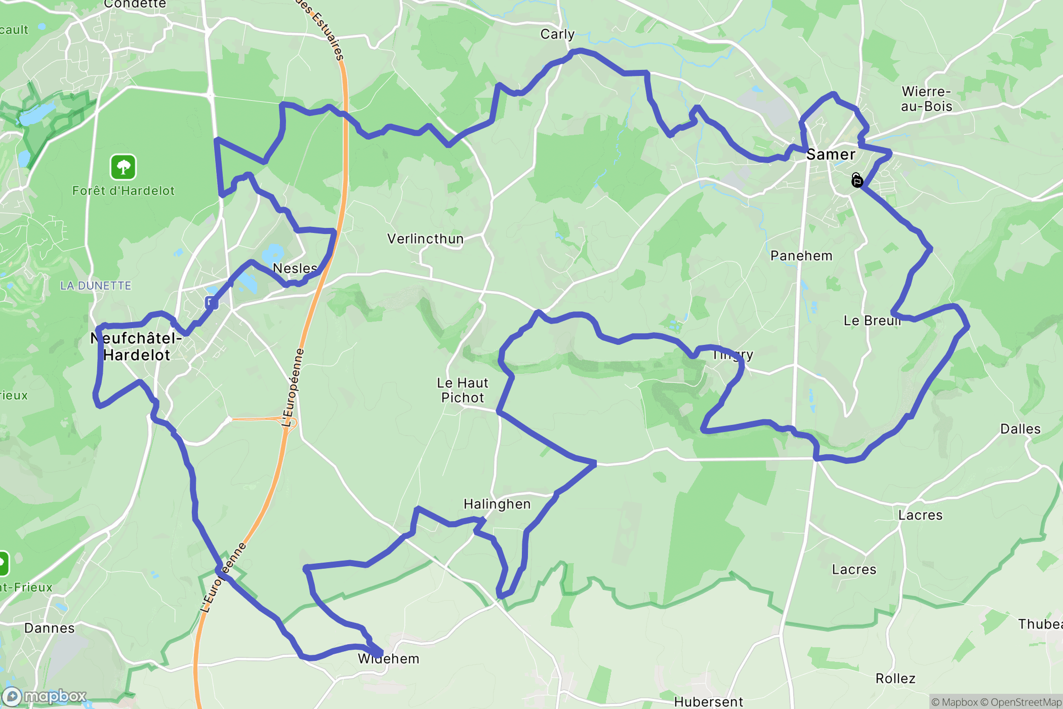 Samer : carte du parcours de randonnée - France