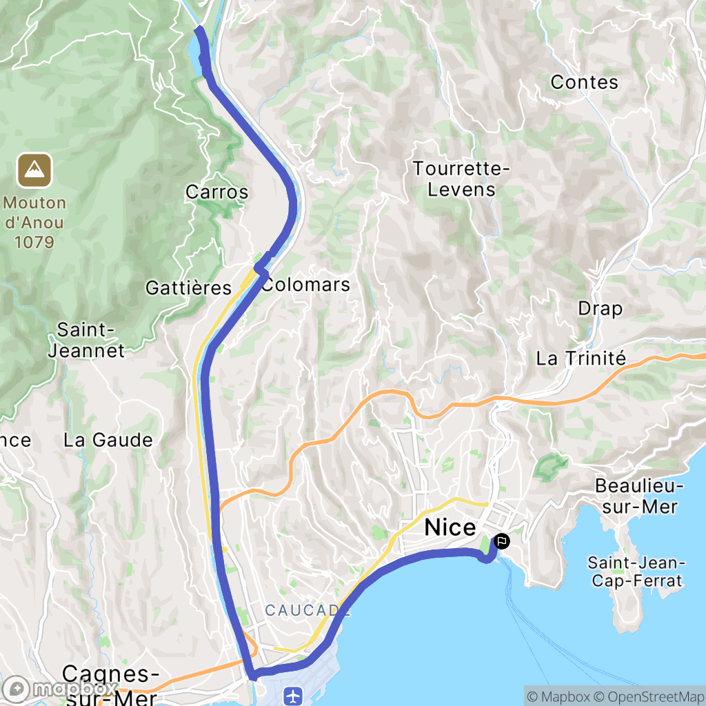 Nice : carte du parcours de randonnée - France
