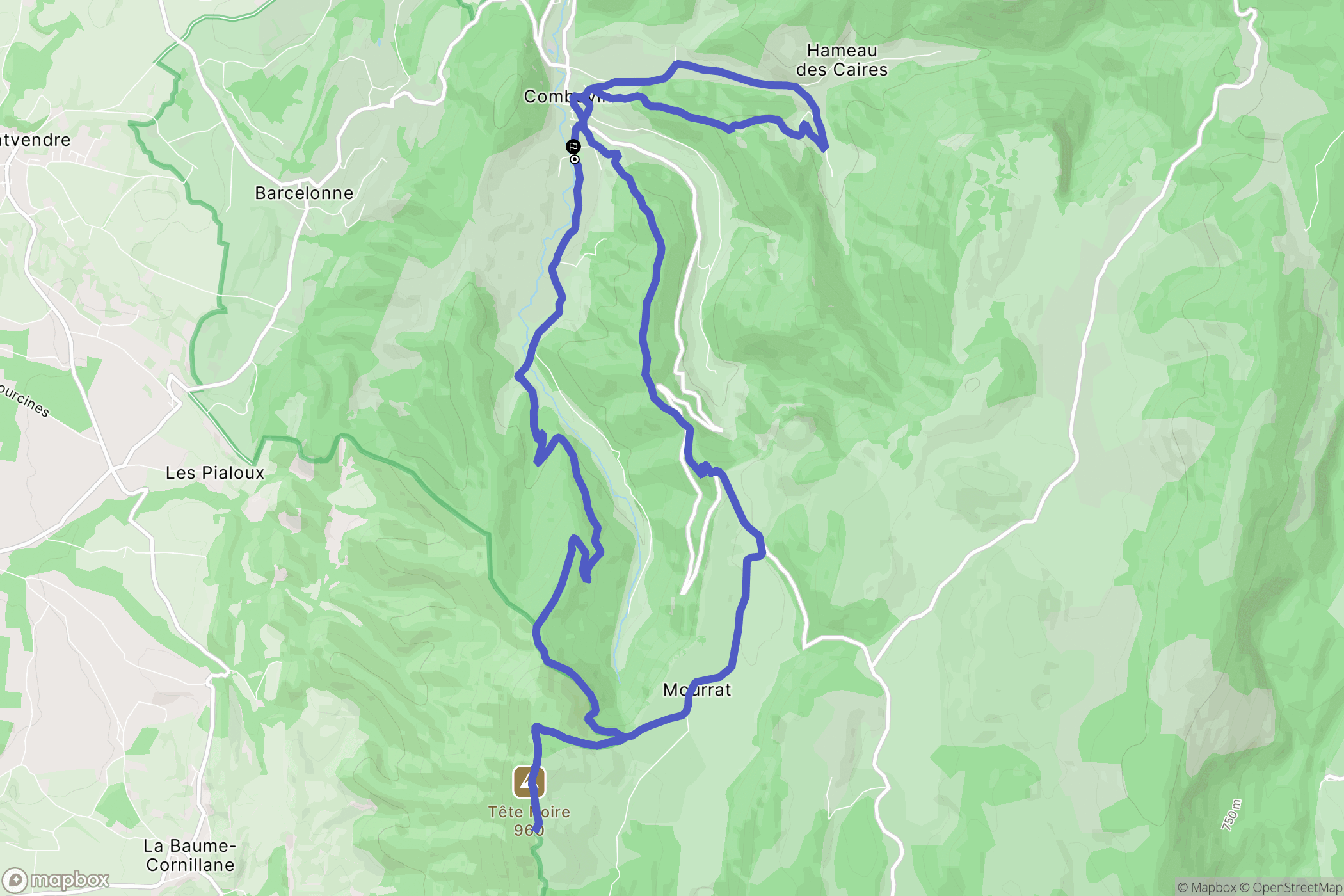 Combovin : carte du parcours de randonnée - France