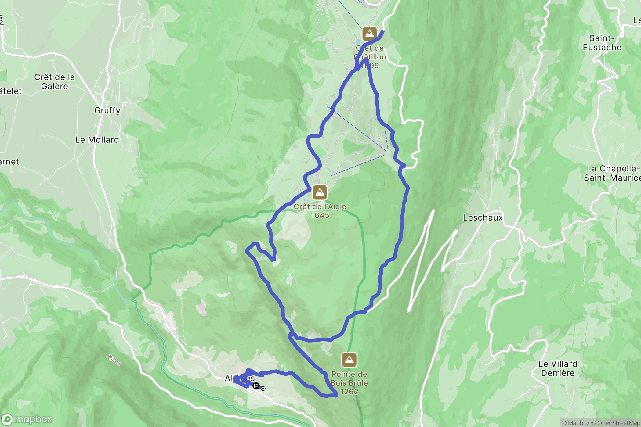 Alléves : carte du parcours de randonnée - France