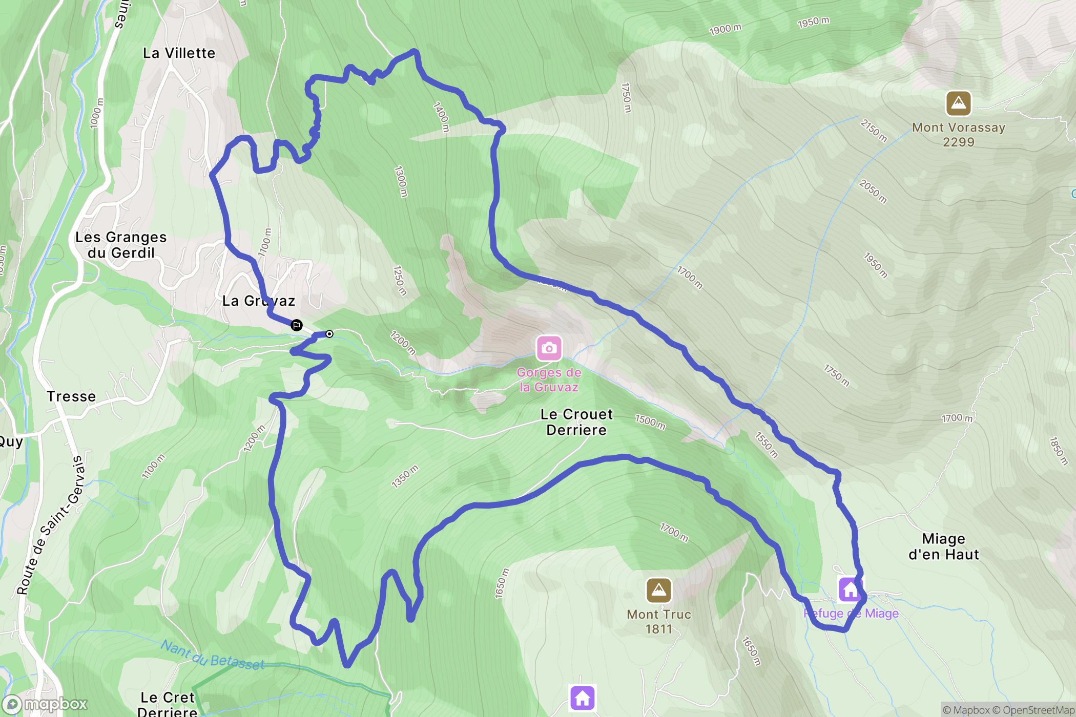 Saint-Gervais-les-Bains : carte du parcours de randonnée - France
