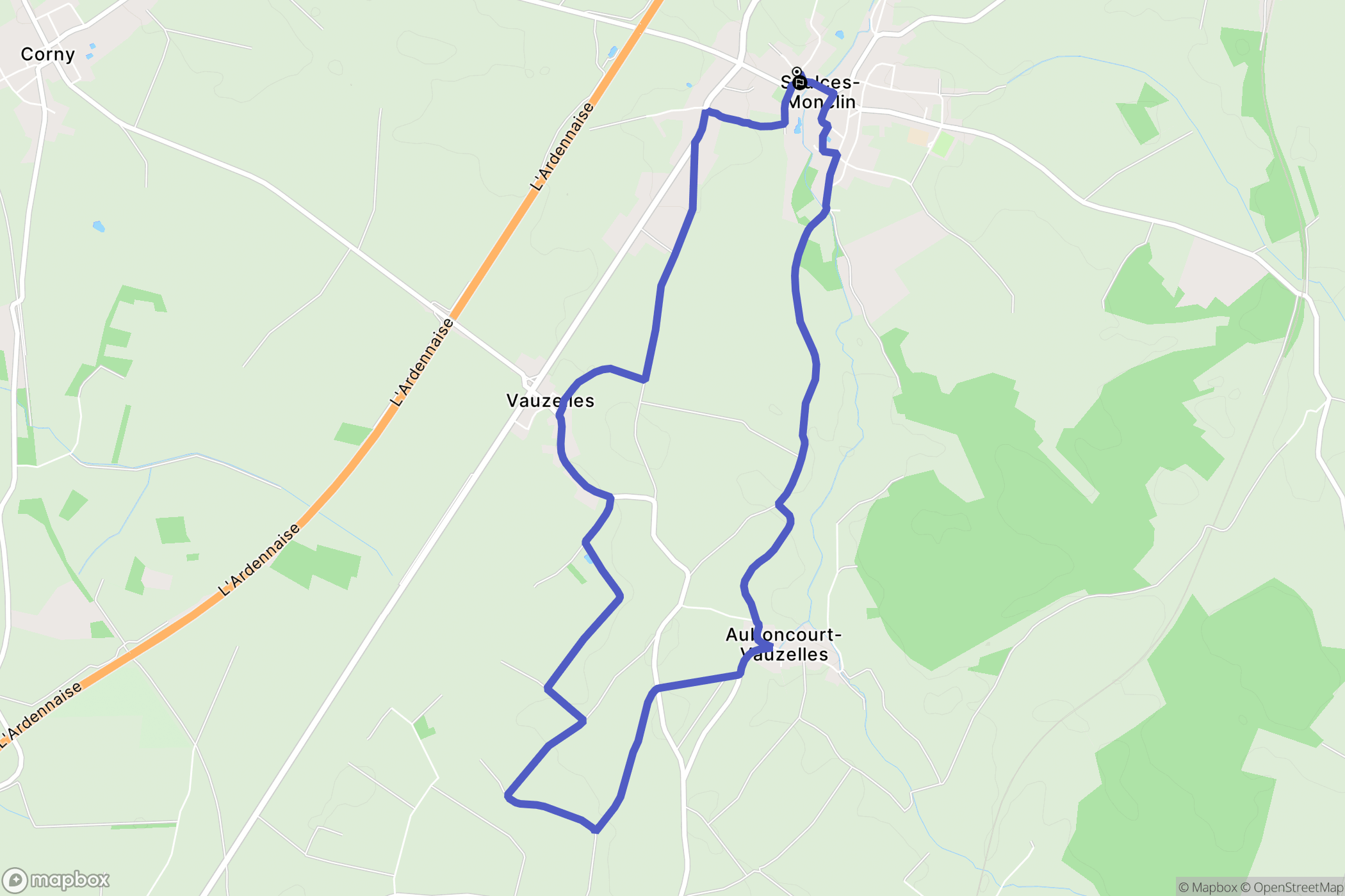 Saulces-Monclin : carte du parcours de randonnée - France