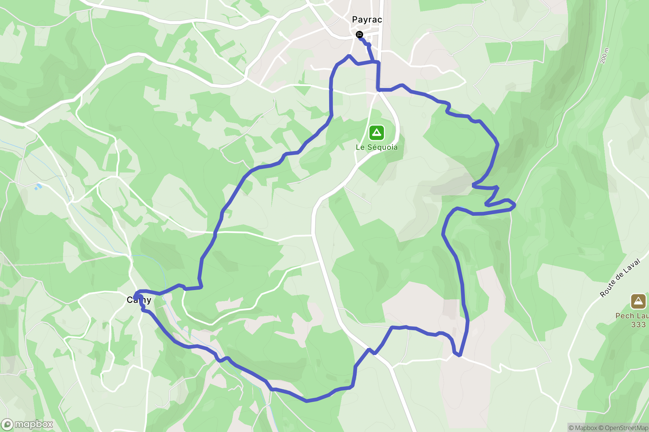 Payrac : carte du parcours de randonnée - France