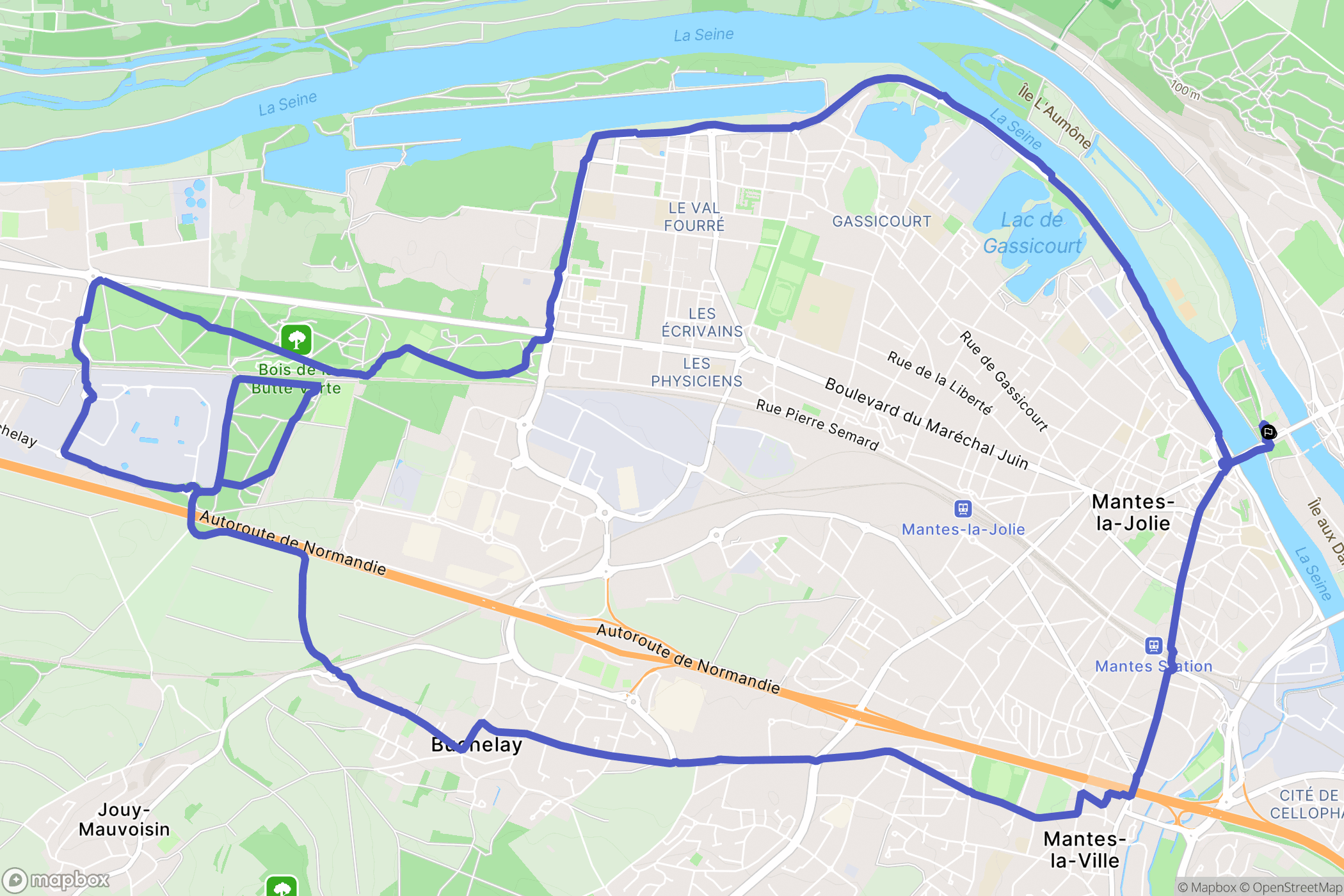 Mantes-la-Jolie : carte du parcours de randonnée - France