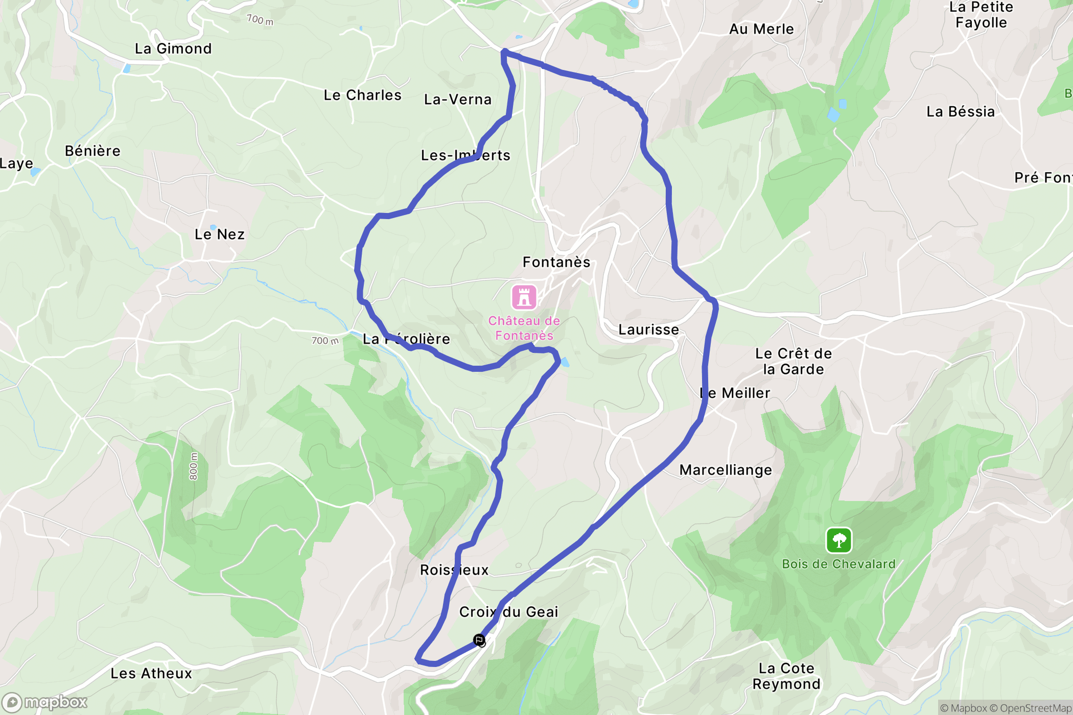Fontanes : carte du parcours de randonnée - France