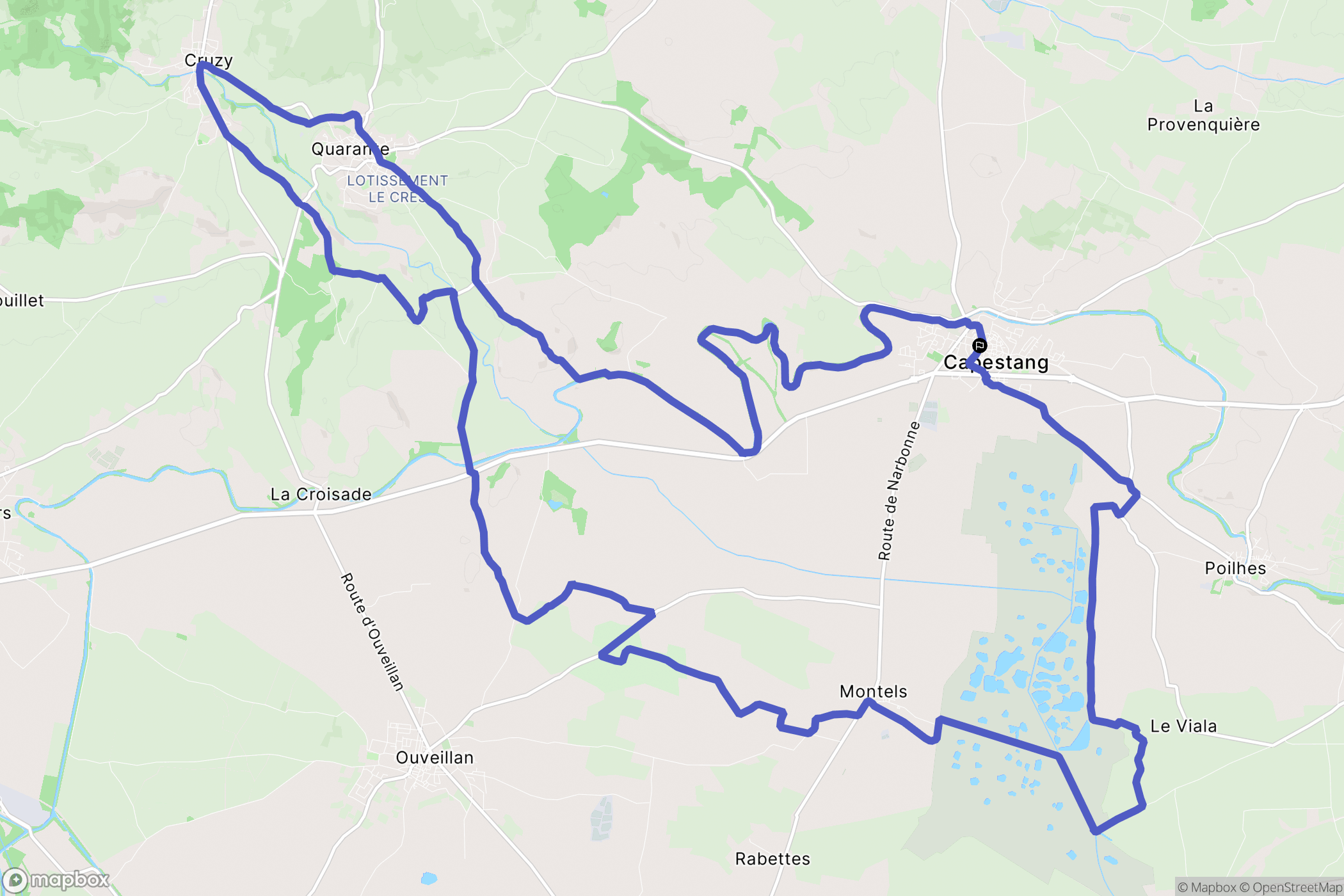 Capestang : carte du parcours de randonnée - France