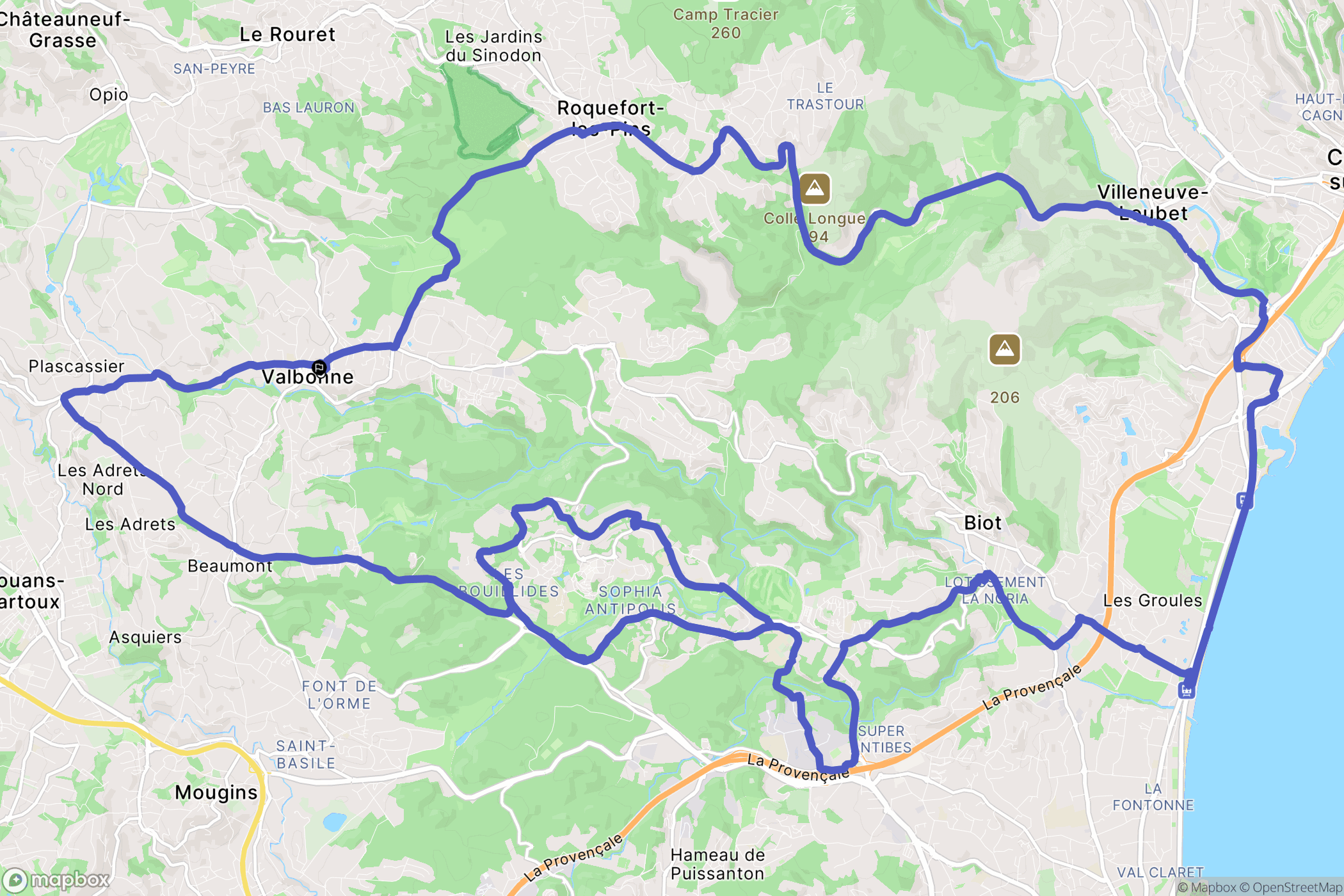 Valbonne : carte du parcours de randonnée - France