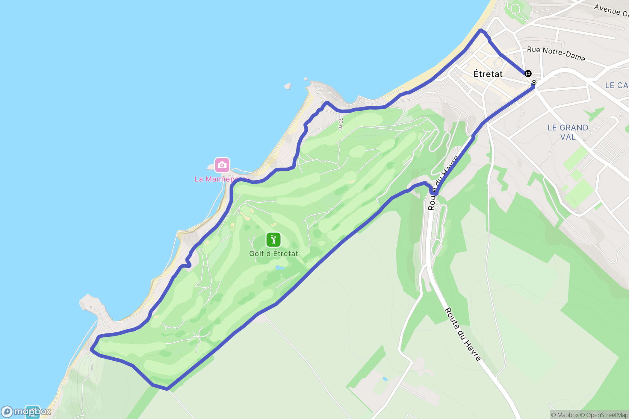 Étretat : carte du parcours de randonnée - France