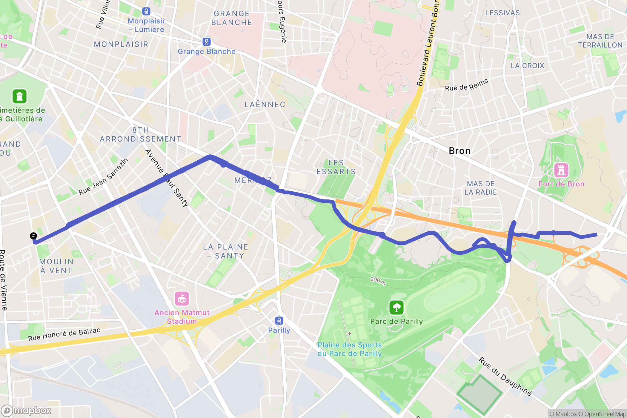 Vénissieux : carte du parcours de randonnée - France
