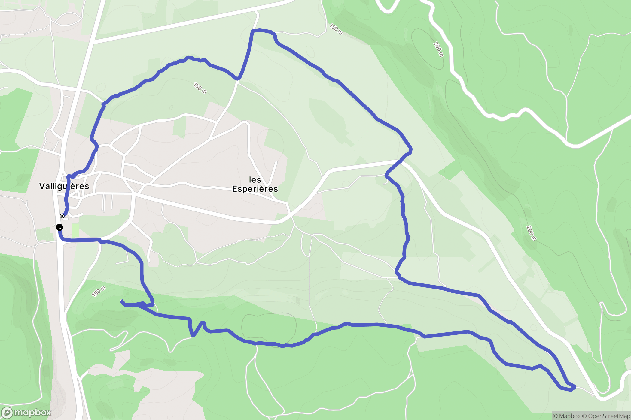 Valliguières : carte du parcours de randonnée - France