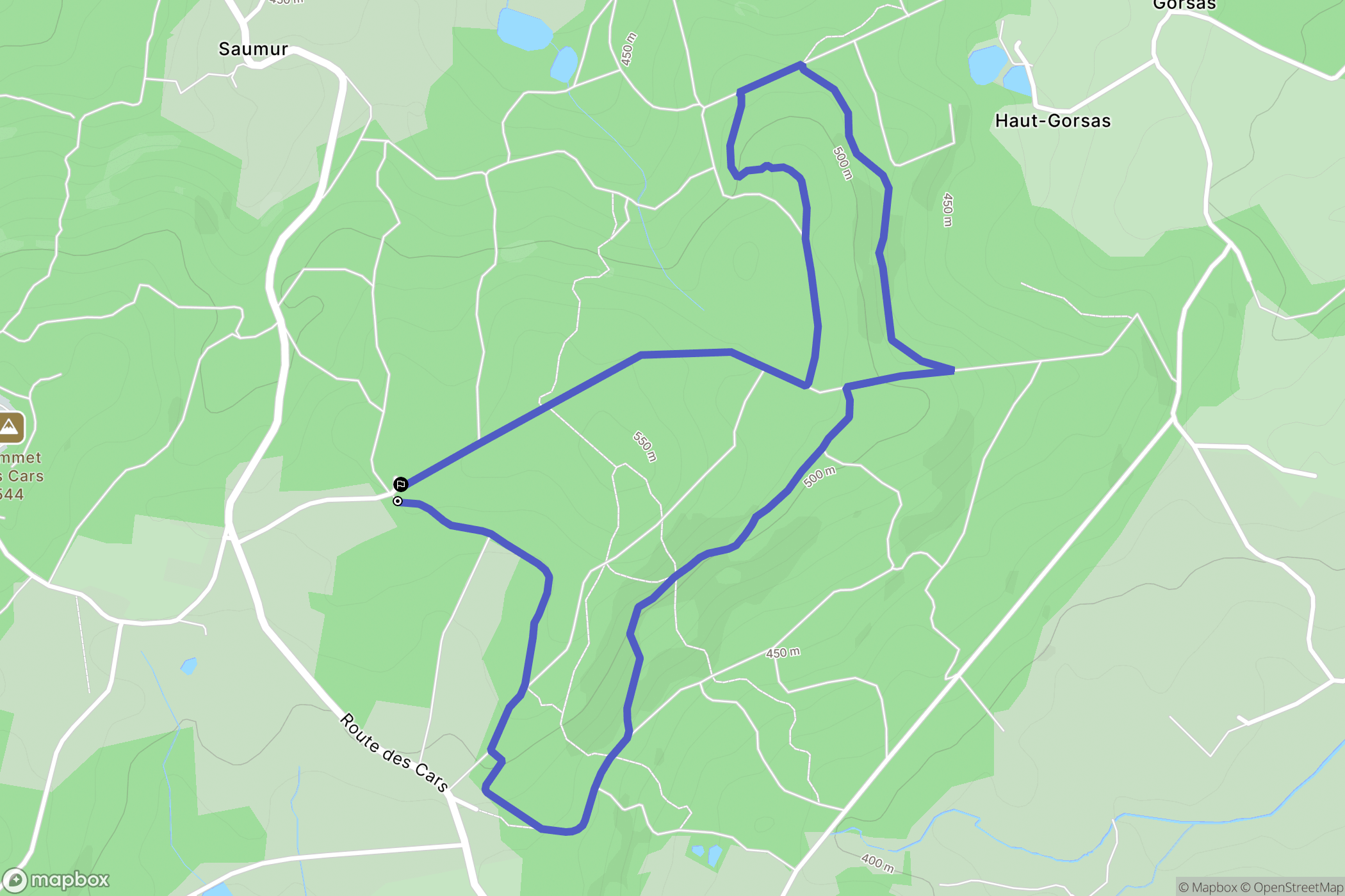 Les Cars : carte du parcours de randonnée - France