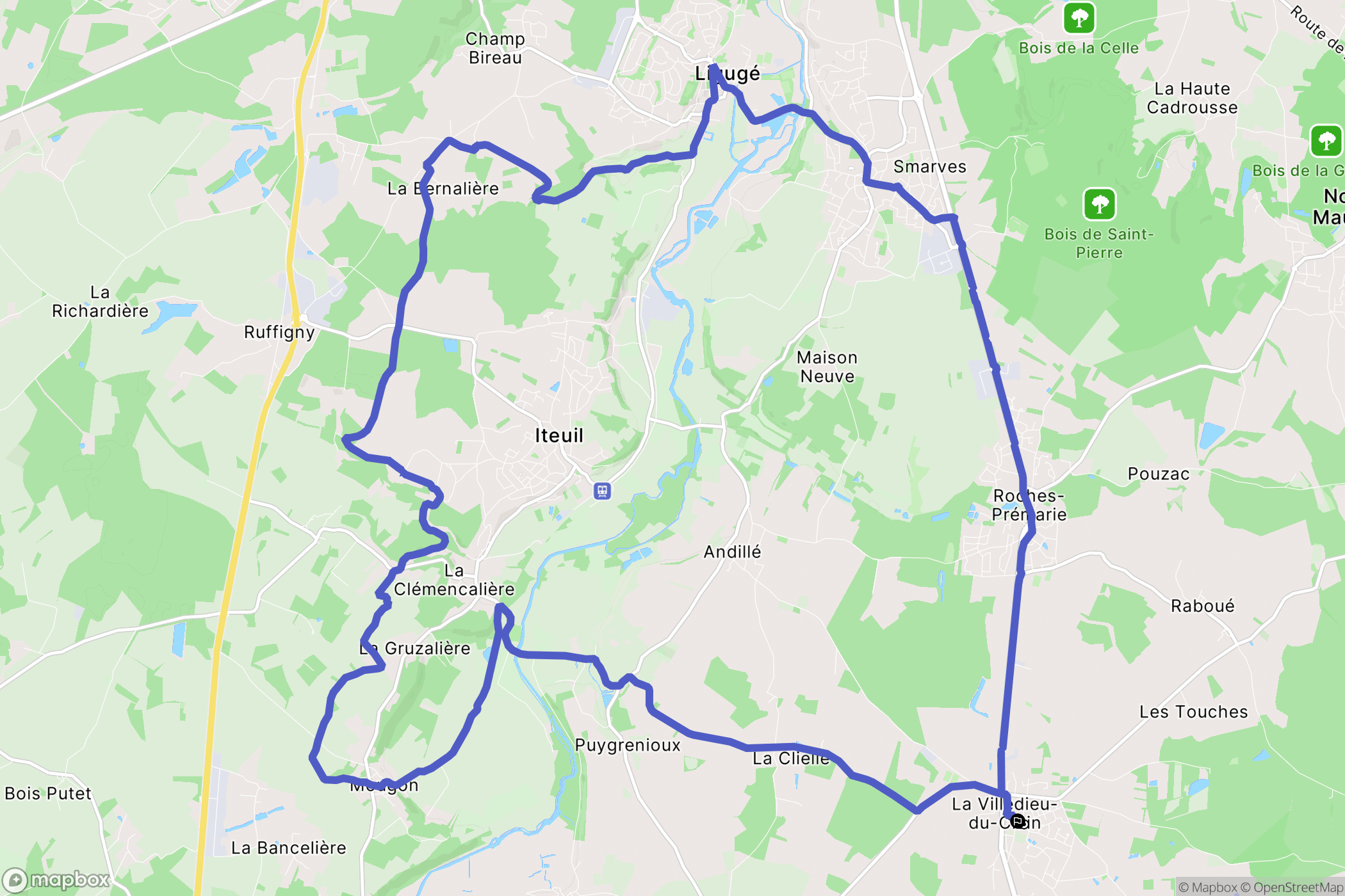 La Villedieu-du-Clain : carte du parcours de randonnée - France
