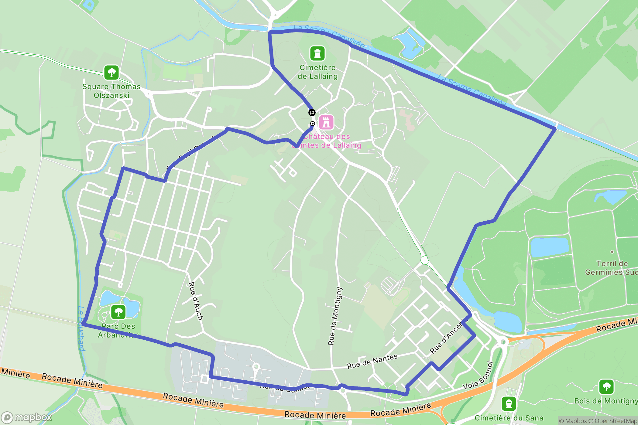 Lallaing : carte du parcours de randonnée - France