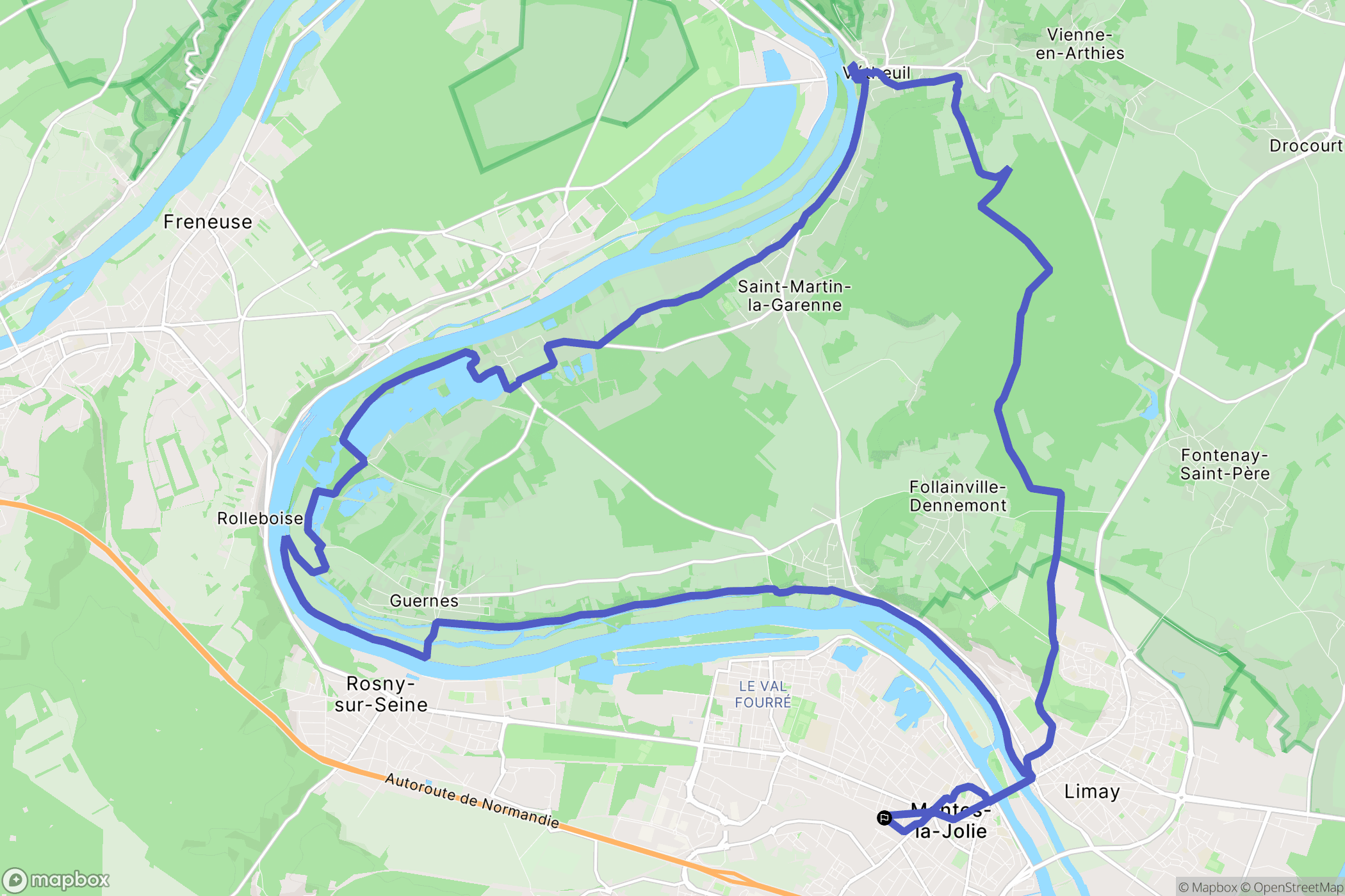 Mantes-la-Jolie : carte du parcours de randonnée - France