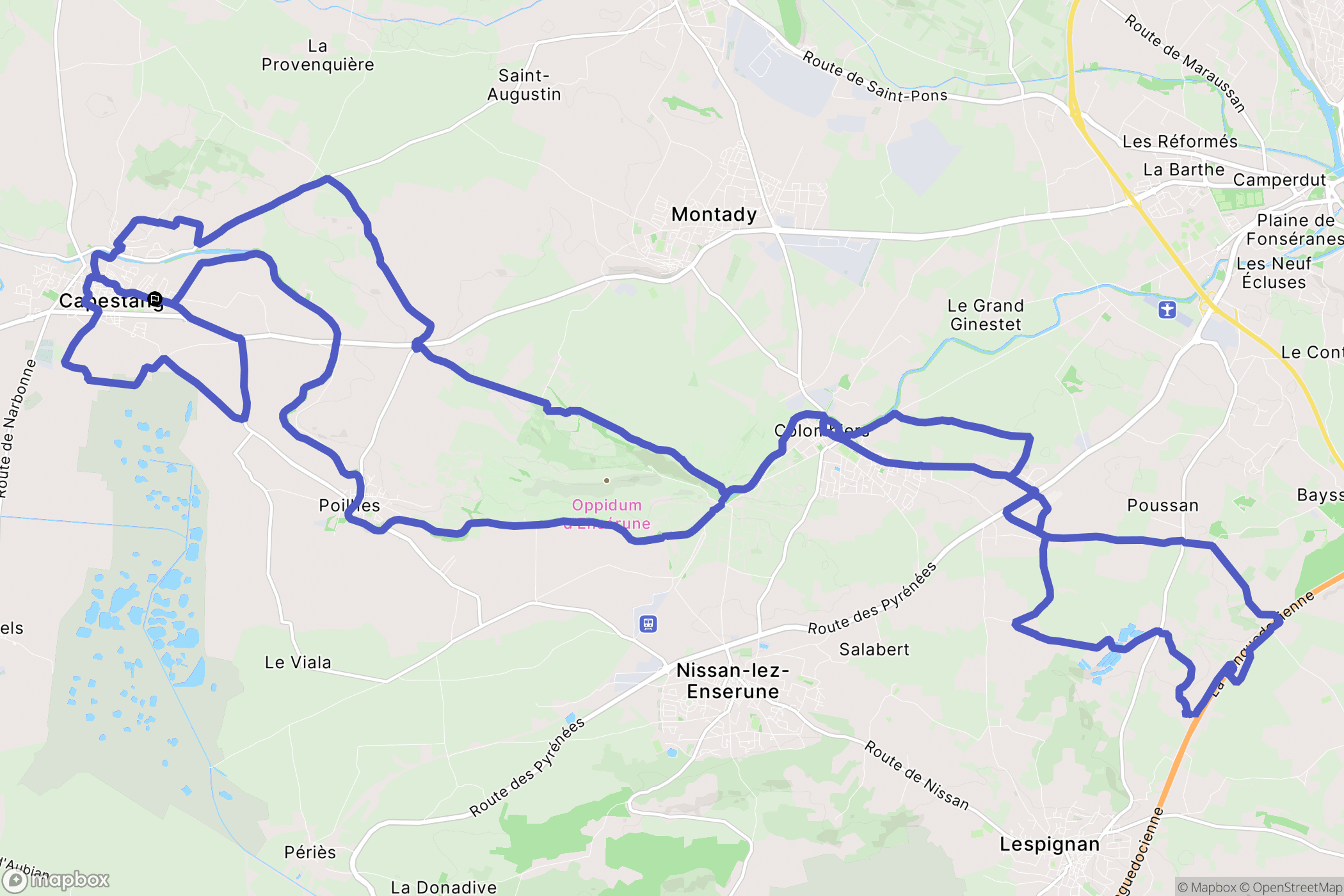Capestang : carte du parcours de randonnée - France